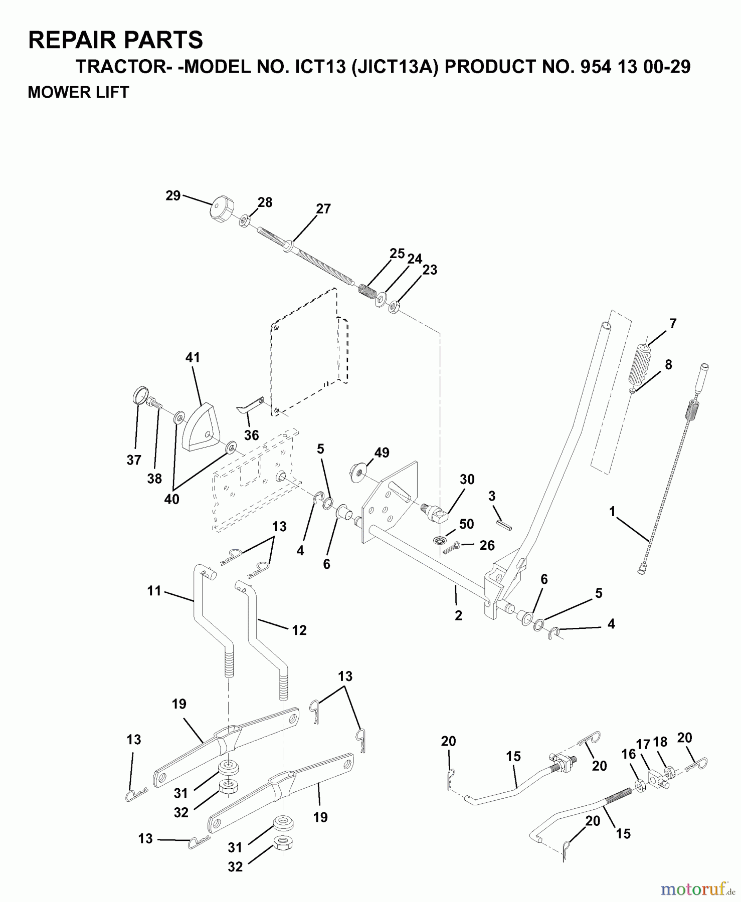 Jonsered Rasen und Garten Traktoren ICT13 (JICT13A, 954130029) - Jonsered Lawn & Garden Tractor (1999-03) MOWER LIFT / DECK LIFT
