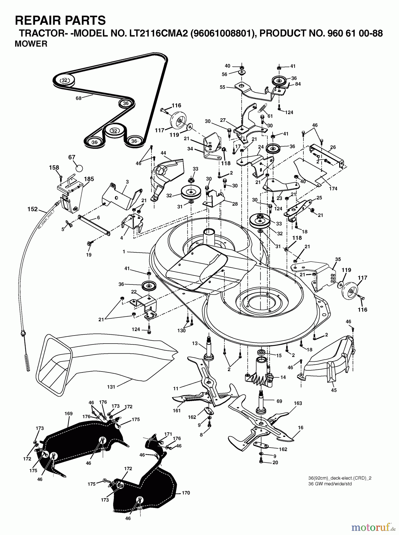 Jonsered Rasen und Garten Traktoren LT2116 CMA2 (96061008801) - Jonsered Lawn & Garden Tractor (2006-06) GEAR HOUSING
