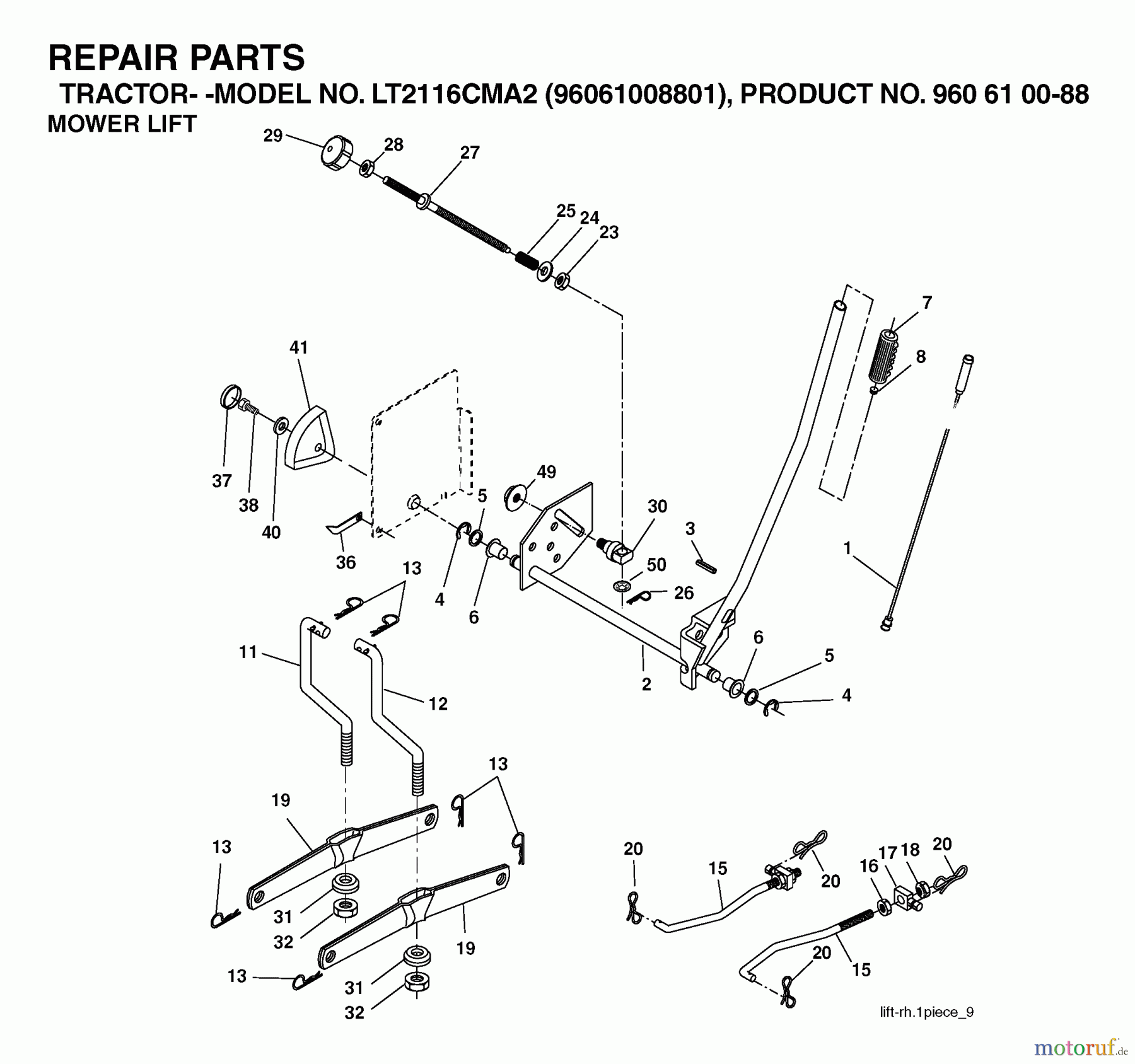  Jonsered Rasen  und Garten Traktoren LT2116 CMA2 (96061008801) - Jonsered Lawn & Garden Tractor (2006-06) MOWER LIFT / DECK LIFT