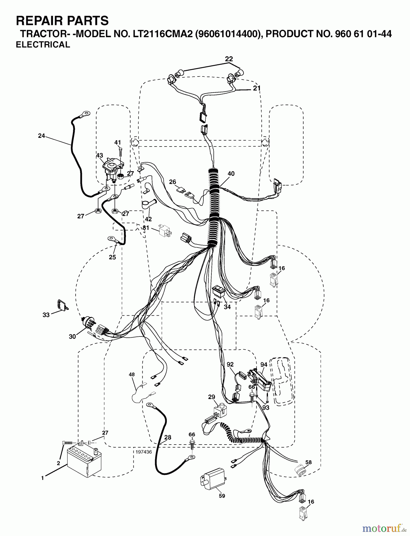 Jonsered Rasen und Garten Traktoren LT2116 CMA2 (96061014400) - Jonsered Lawn & Garden Tractor (2006-02) ELECTRICAL