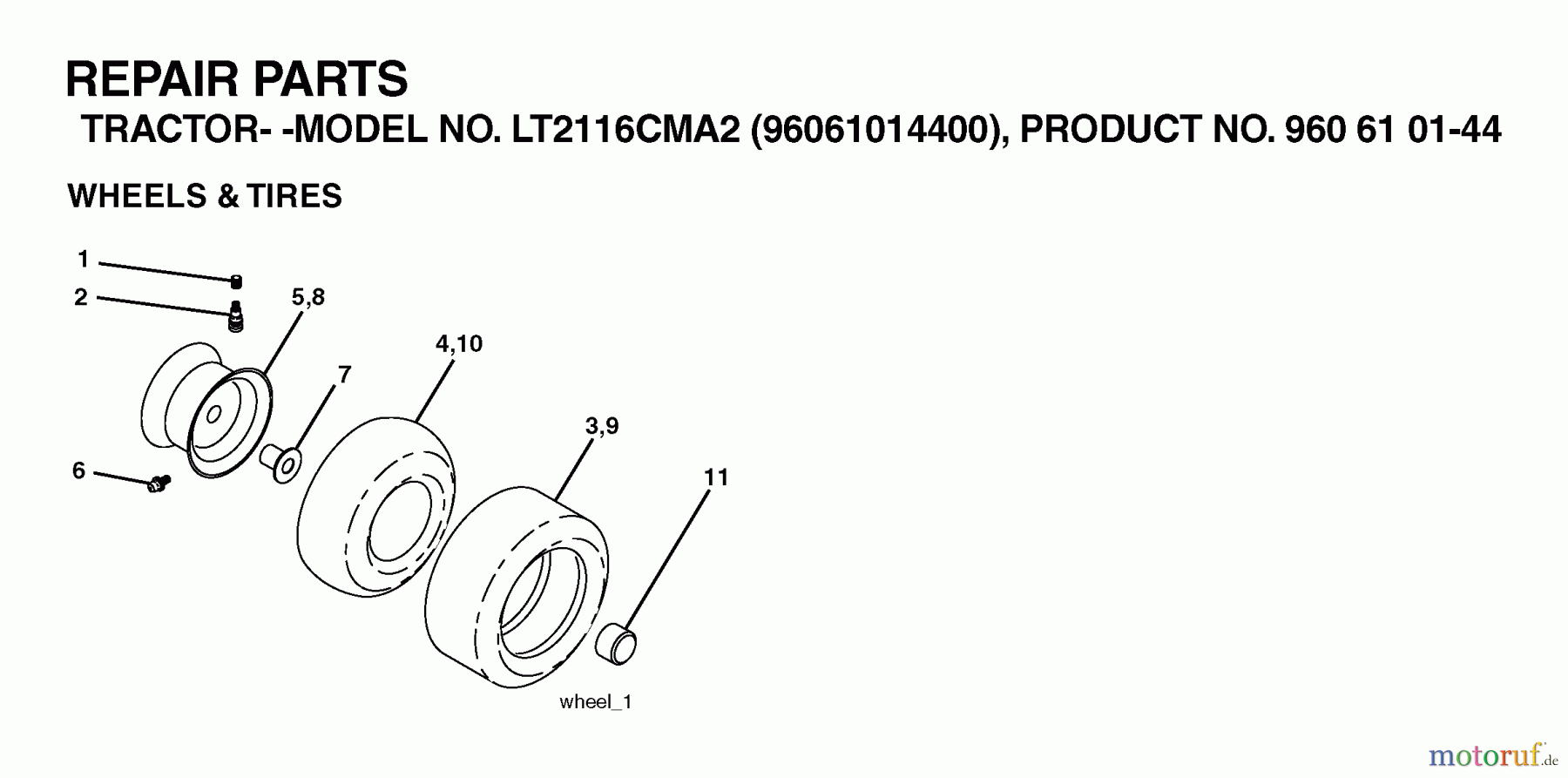 Jonsered Rasen und Garten Traktoren LT2116 CMA2 (96061014400) - Jonsered Lawn & Garden Tractor (2006-02) WHEELS TIRES