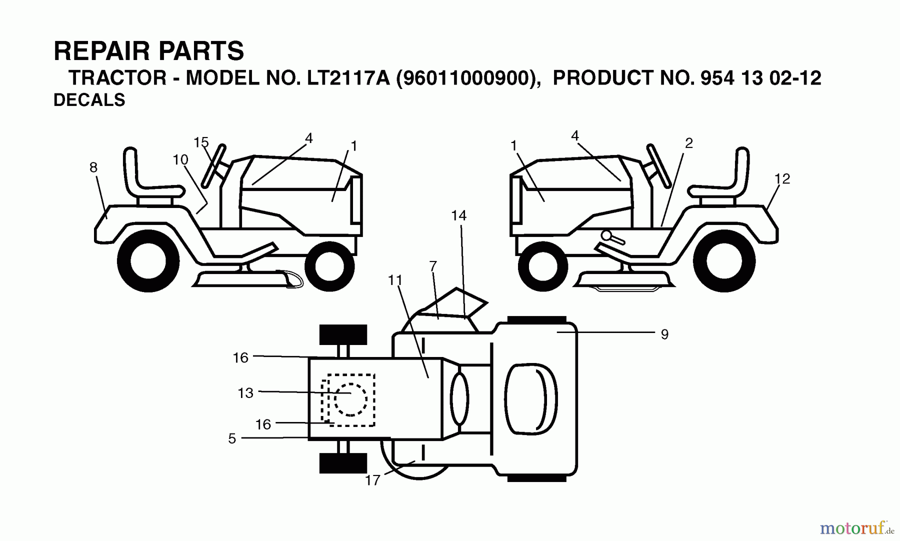 Jonsered Rasen und Garten Traktoren LT2117 A (96011000900) - Jonsered Lawn & Garden Tractor (2005-01) DECALS