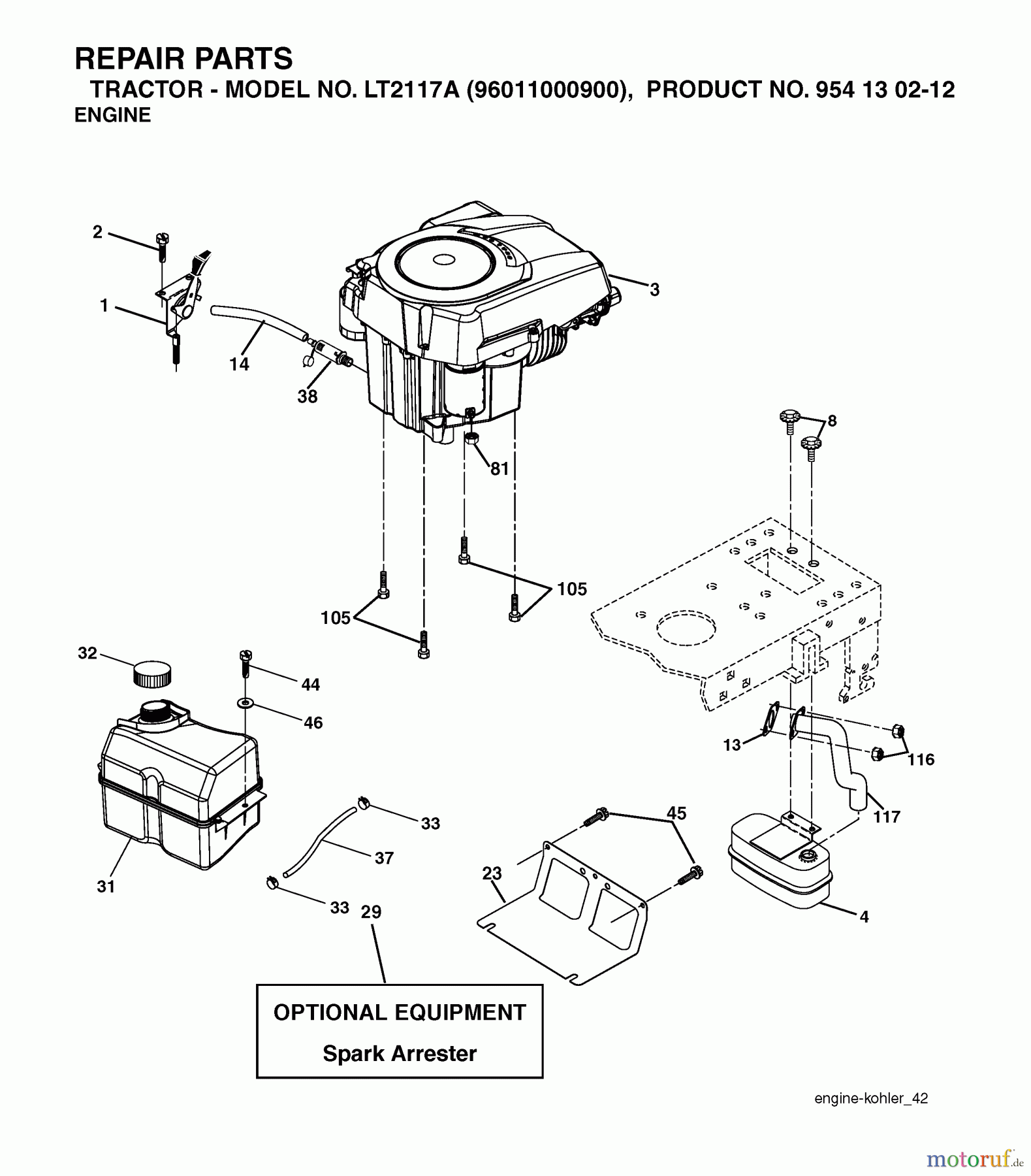  Jonsered Rasen  und Garten Traktoren LT2117 A (96011000900) - Jonsered Lawn & Garden Tractor (2005-01) ENGINE