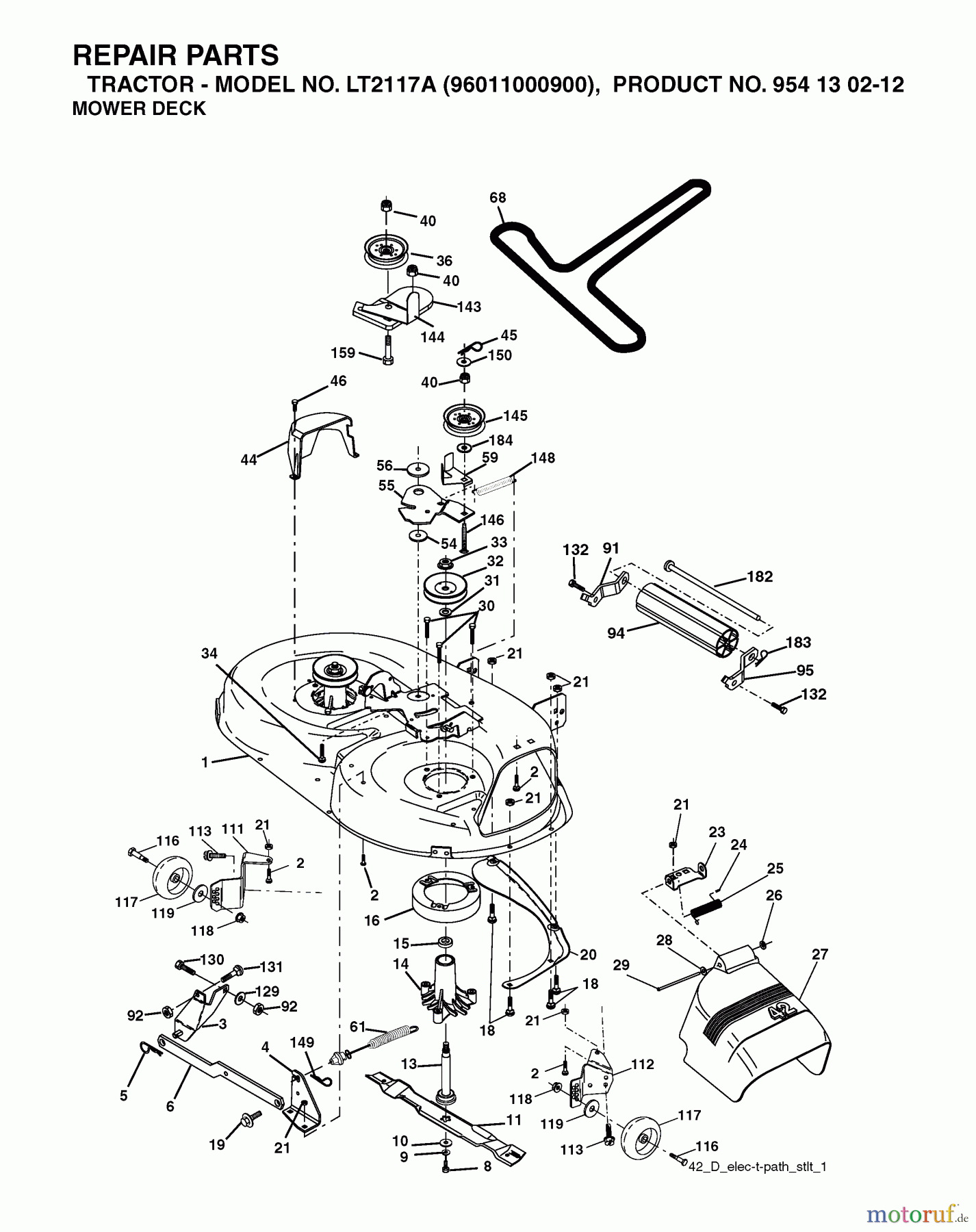 Jonsered Rasen und Garten Traktoren LT2117 A (96011000900) - Jonsered Lawn & Garden Tractor (2005-01) MOWER DECK / CUTTING DECK