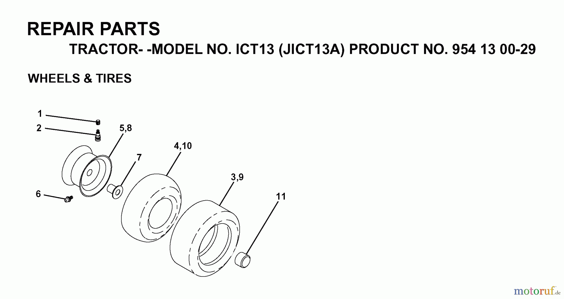  Jonsered Rasen  und Garten Traktoren ICT13 (JICT13A, 954130029) - Jonsered Lawn & Garden Tractor (1999-03) WHEELS TIRES
