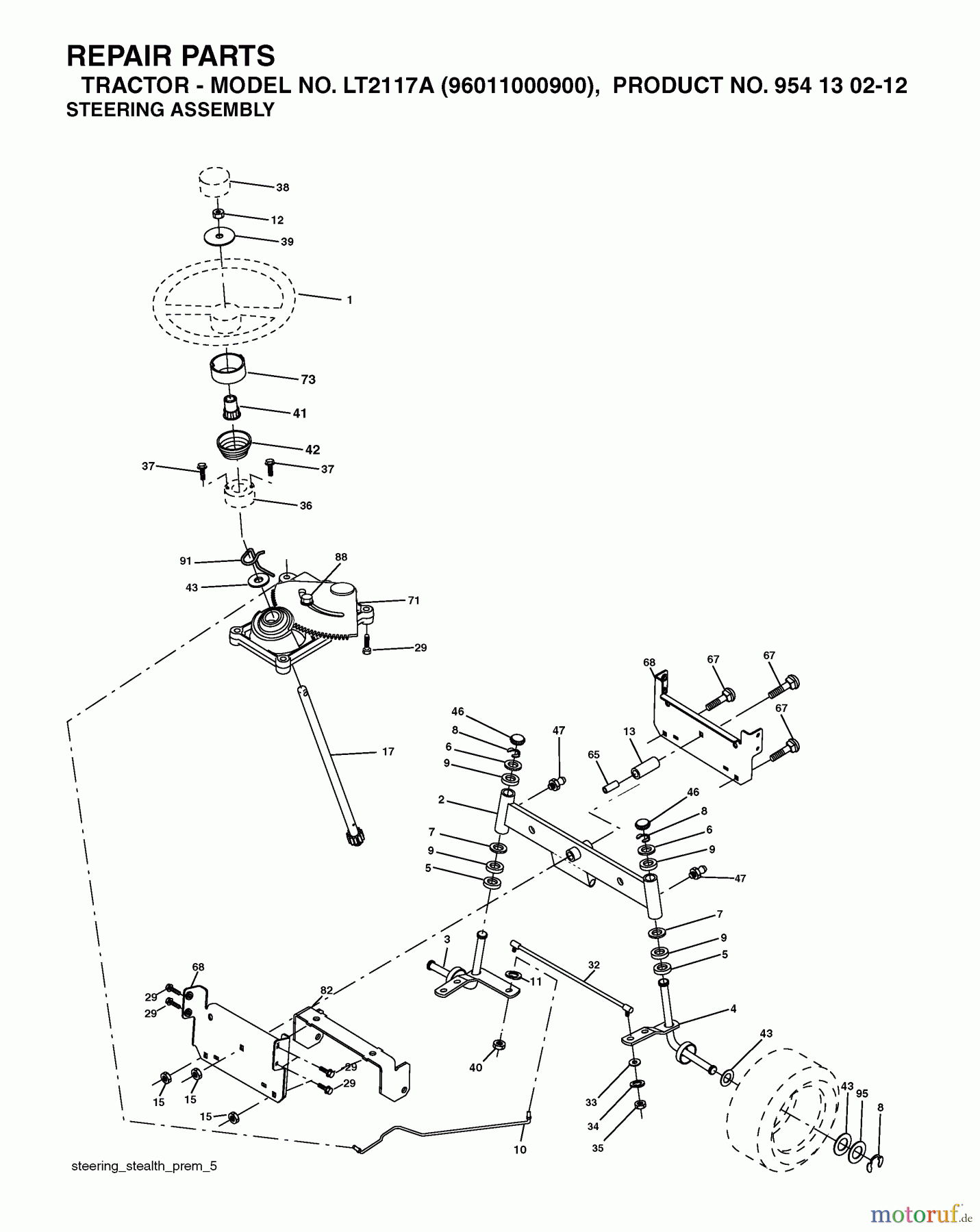 Jonsered Rasen und Garten Traktoren LT2117 A (96011000900) - Jonsered Lawn & Garden Tractor (2005-01) STEERING