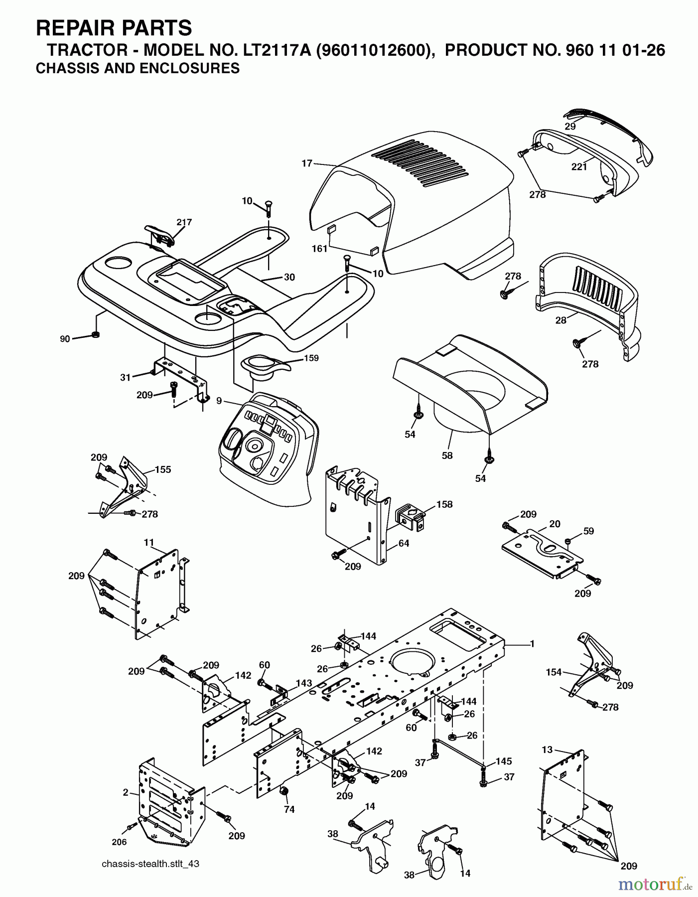 Jonsered Rasen und Garten Traktoren LT2117 A (96011012600) - Jonsered Lawn & Garden Tractor (2006-01) CHASSIS ENCLOSURES