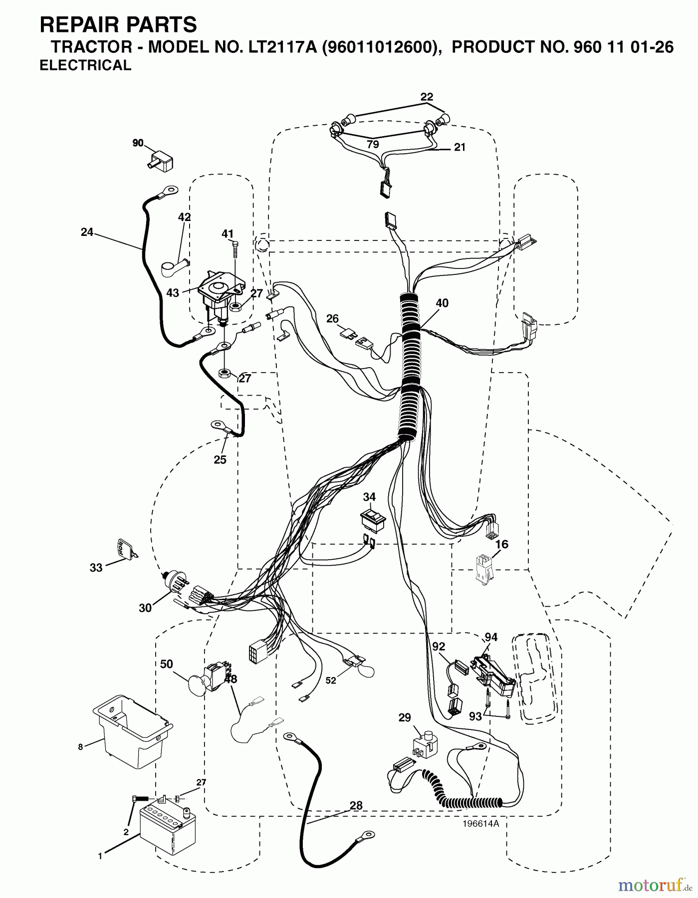  Jonsered Rasen  und Garten Traktoren LT2117 A (96011012600) - Jonsered Lawn & Garden Tractor (2006-01) ELECTRICAL