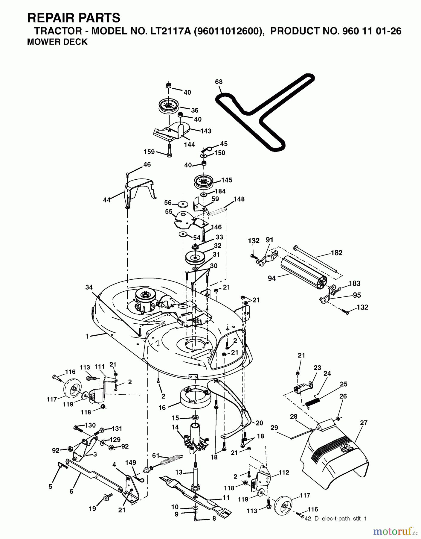  Jonsered Rasen  und Garten Traktoren LT2117 A (96011012600) - Jonsered Lawn & Garden Tractor (2006-01) MOWER DECK / CUTTING DECK