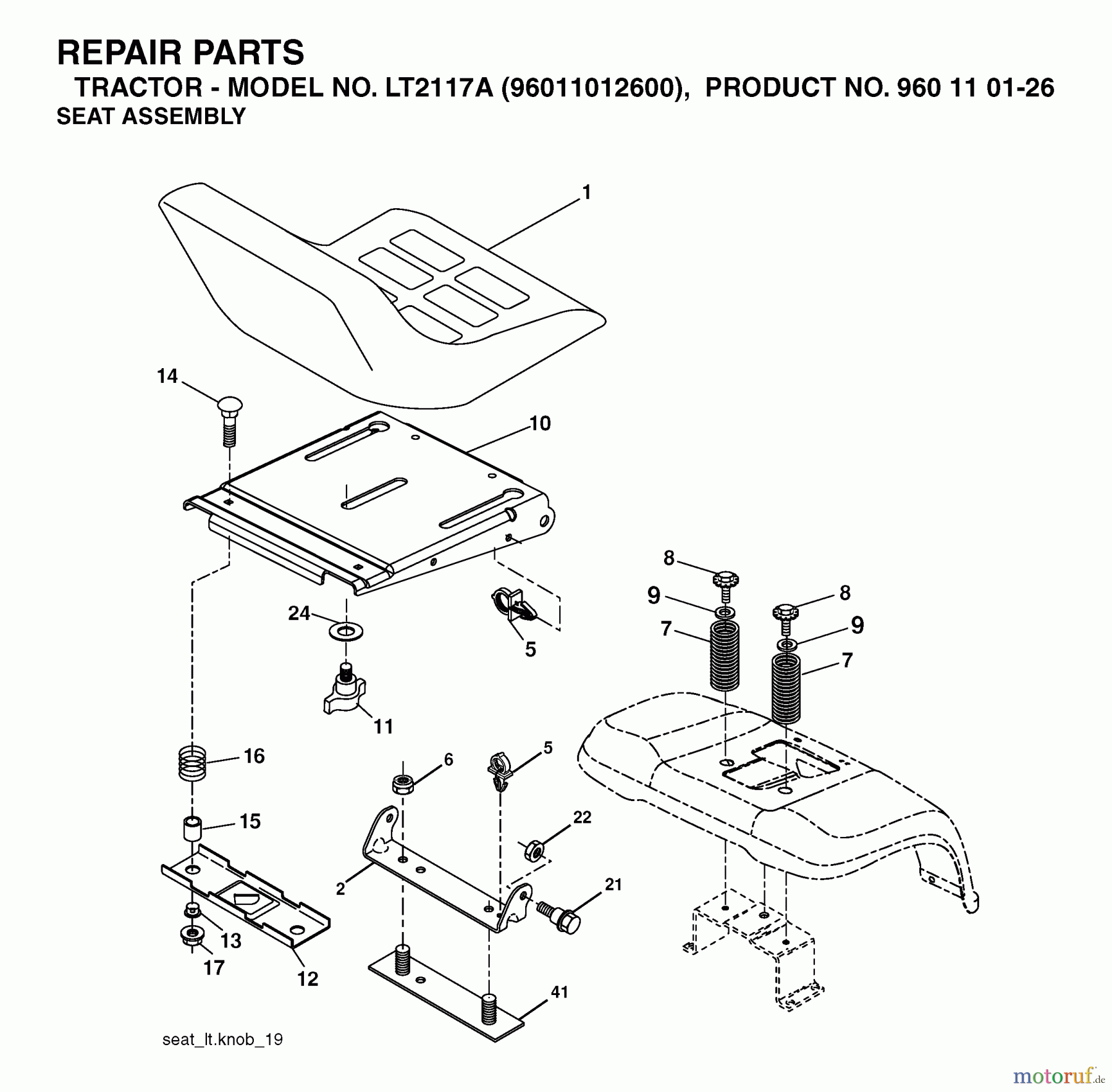 Jonsered Rasen und Garten Traktoren LT2117 A (96011012600) - Jonsered Lawn & Garden Tractor (2006-01) SEAT