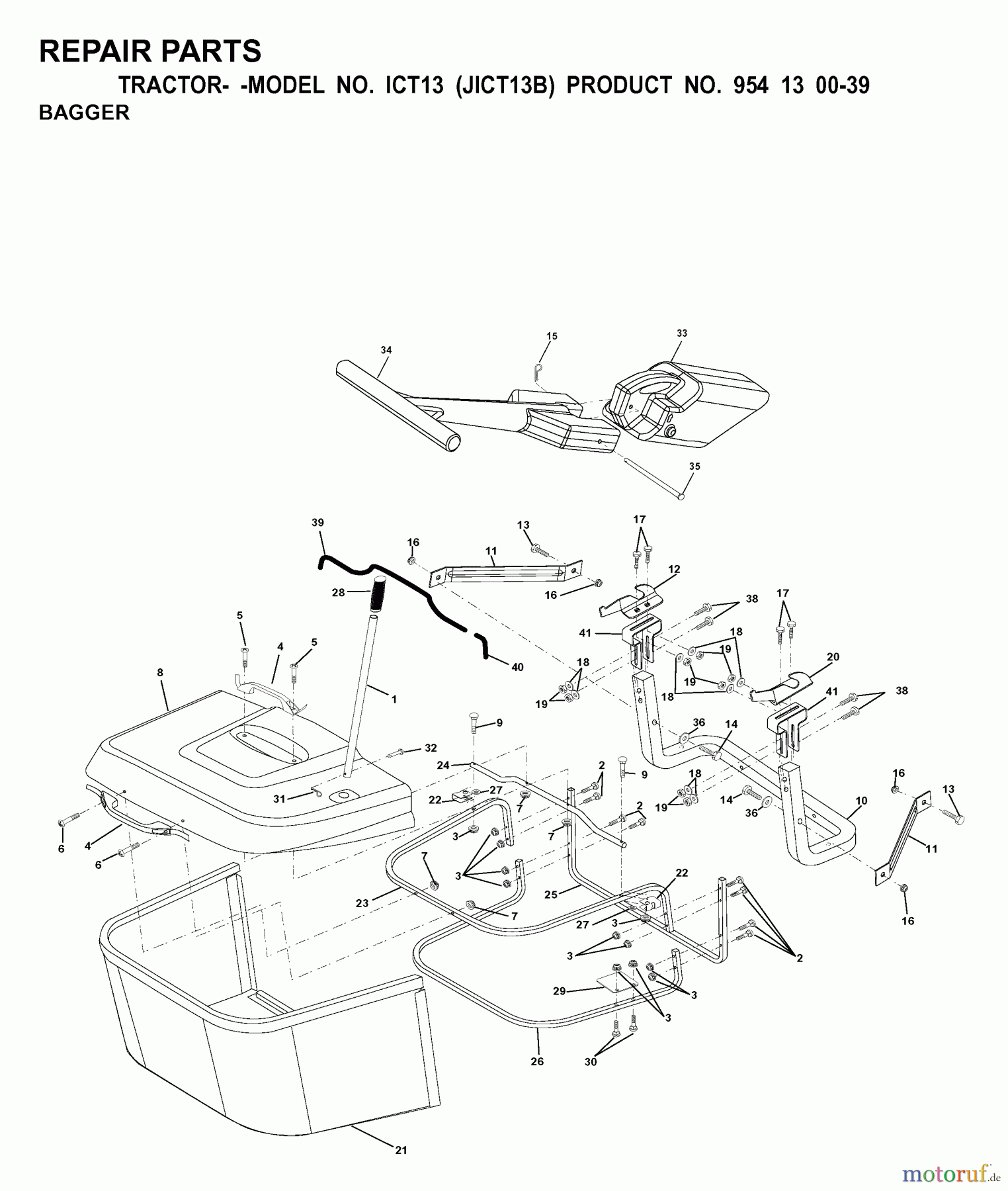 Jonsered Rasen  und Garten Traktoren ICT13 (JICT13B, 954130039) - Jonsered Lawn & Garden Tractor (2000-02) BAGGER