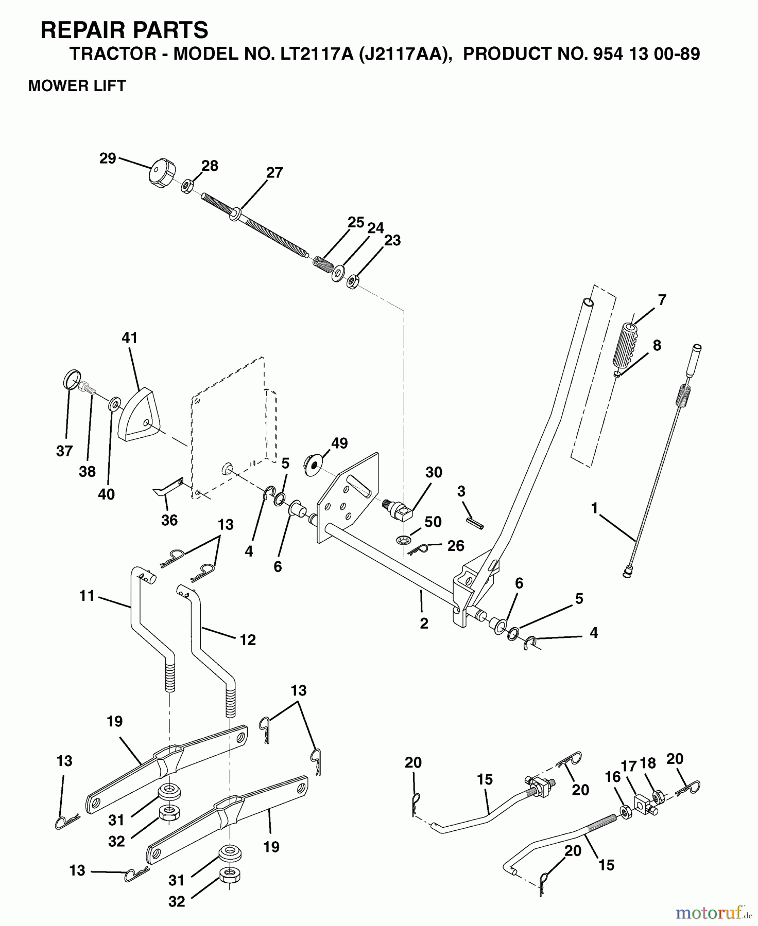  Jonsered Rasen  und Garten Traktoren LT2117 A (J2117AA, 954130089) - Jonsered Lawn & Garden Tractor (2003-01) MOWER LIFT / DECK LIFT