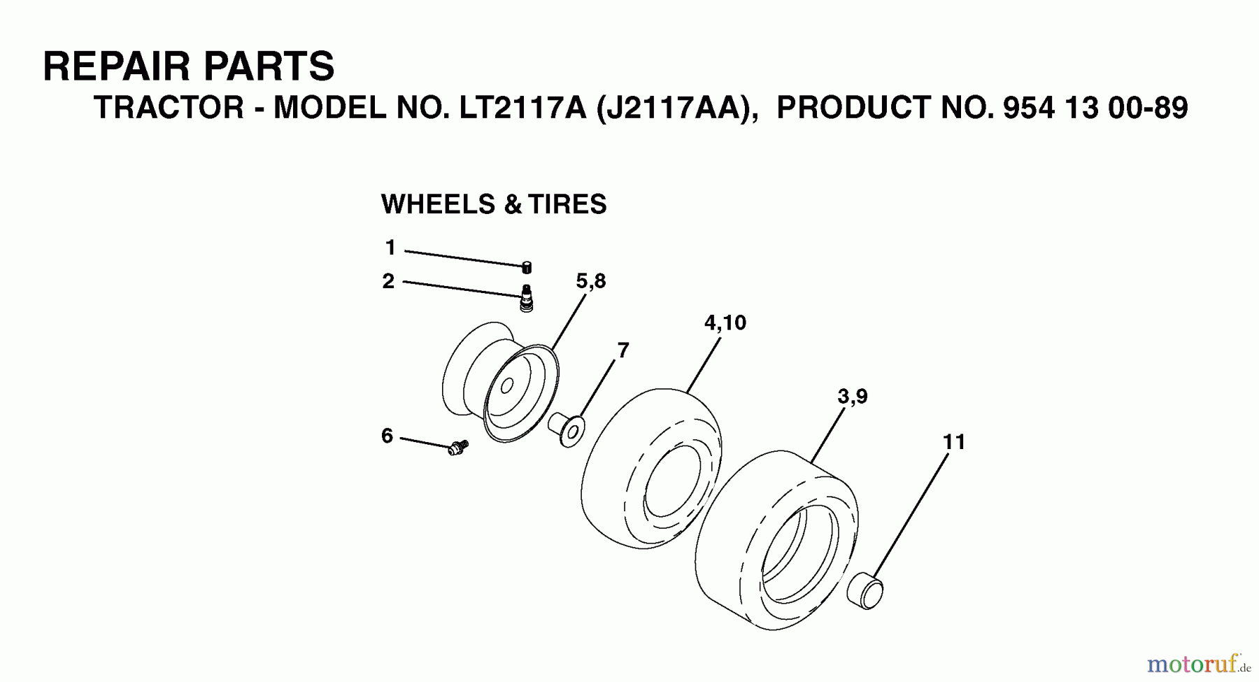 Jonsered Rasen und Garten Traktoren LT2117 A (J2117AA, 954130089) - Jonsered Lawn & Garden Tractor (2003-01) WHEELS TIRES