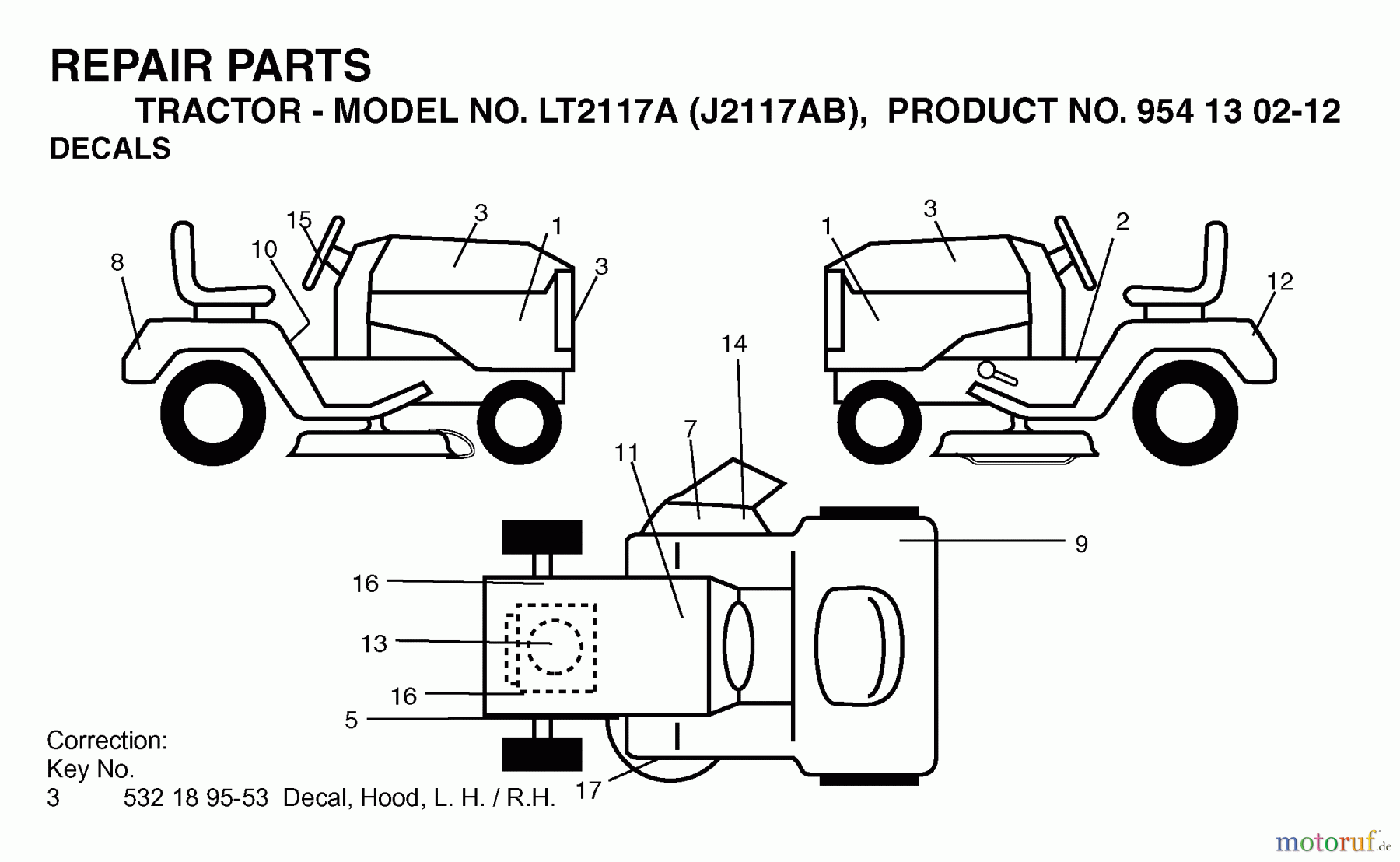 Jonsered Rasen und Garten Traktoren LT2117 A (J2117AB, 954130212) - Jonsered Lawn & Garden Tractor (2004-01) DECALS