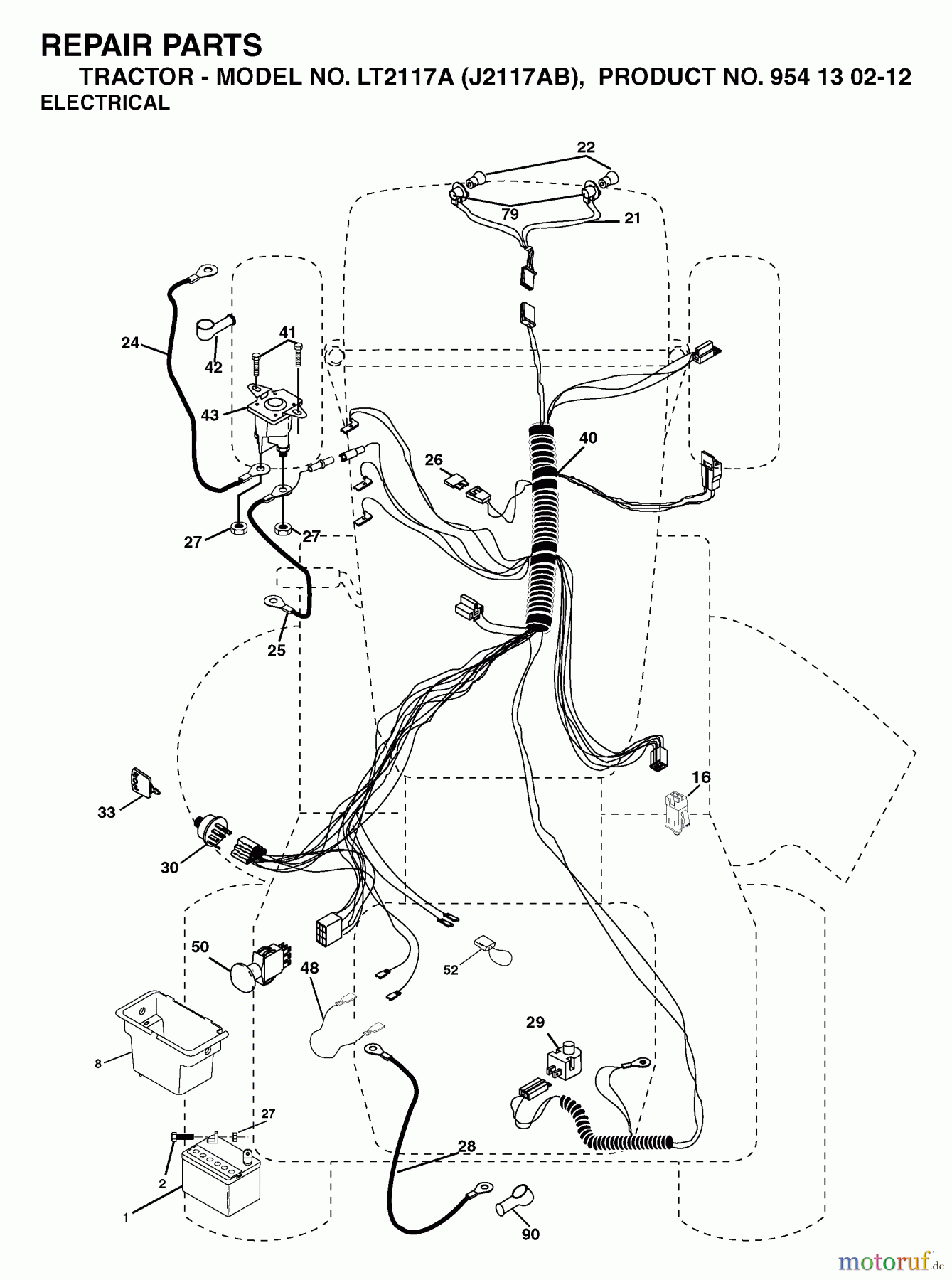  Jonsered Rasen  und Garten Traktoren LT2117 A (J2117AB, 954130212) - Jonsered Lawn & Garden Tractor (2004-01) ELECTRICAL