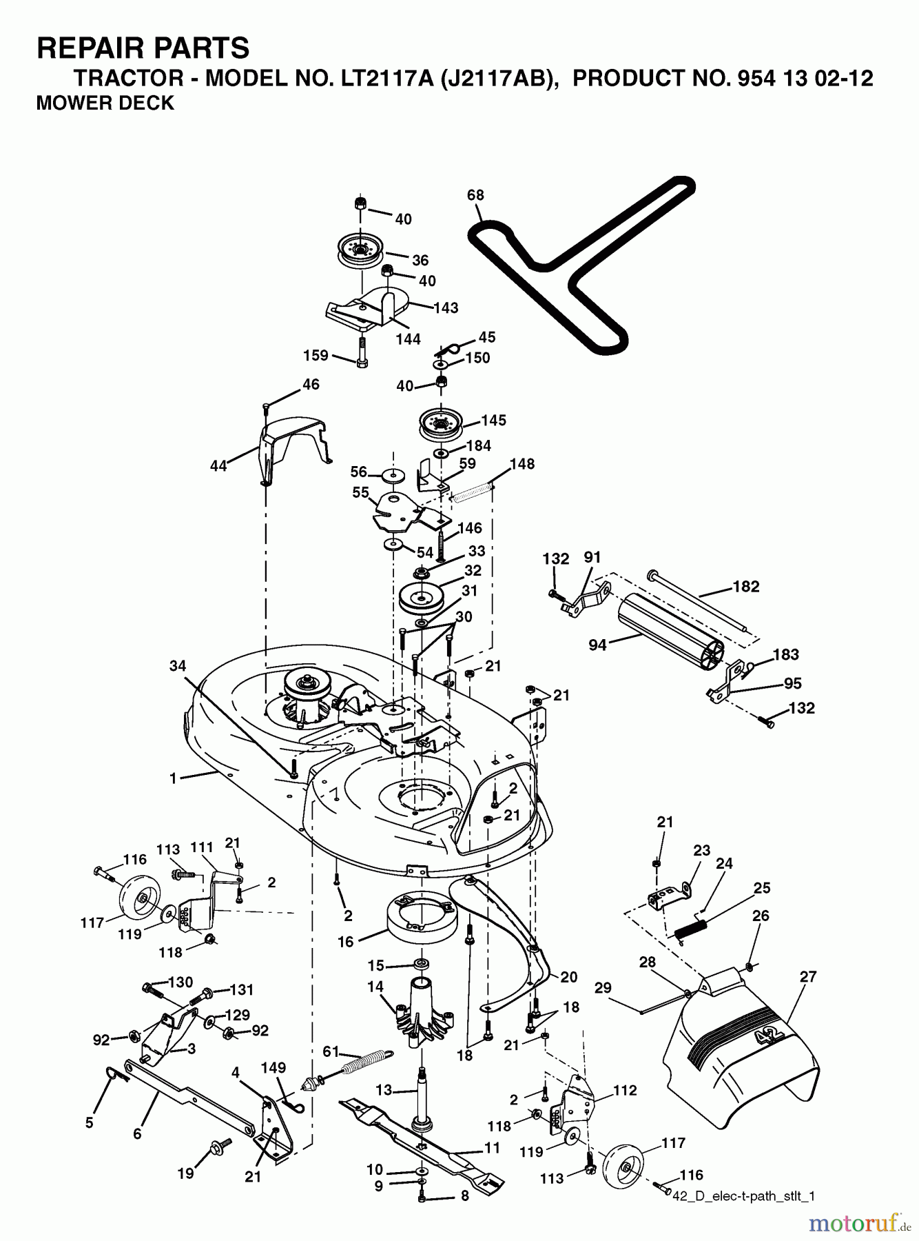 Jonsered Rasen und Garten Traktoren LT2117 A (J2117AB, 954130212) - Jonsered Lawn & Garden Tractor (2004-01) MOWER DECK / CUTTING DECK