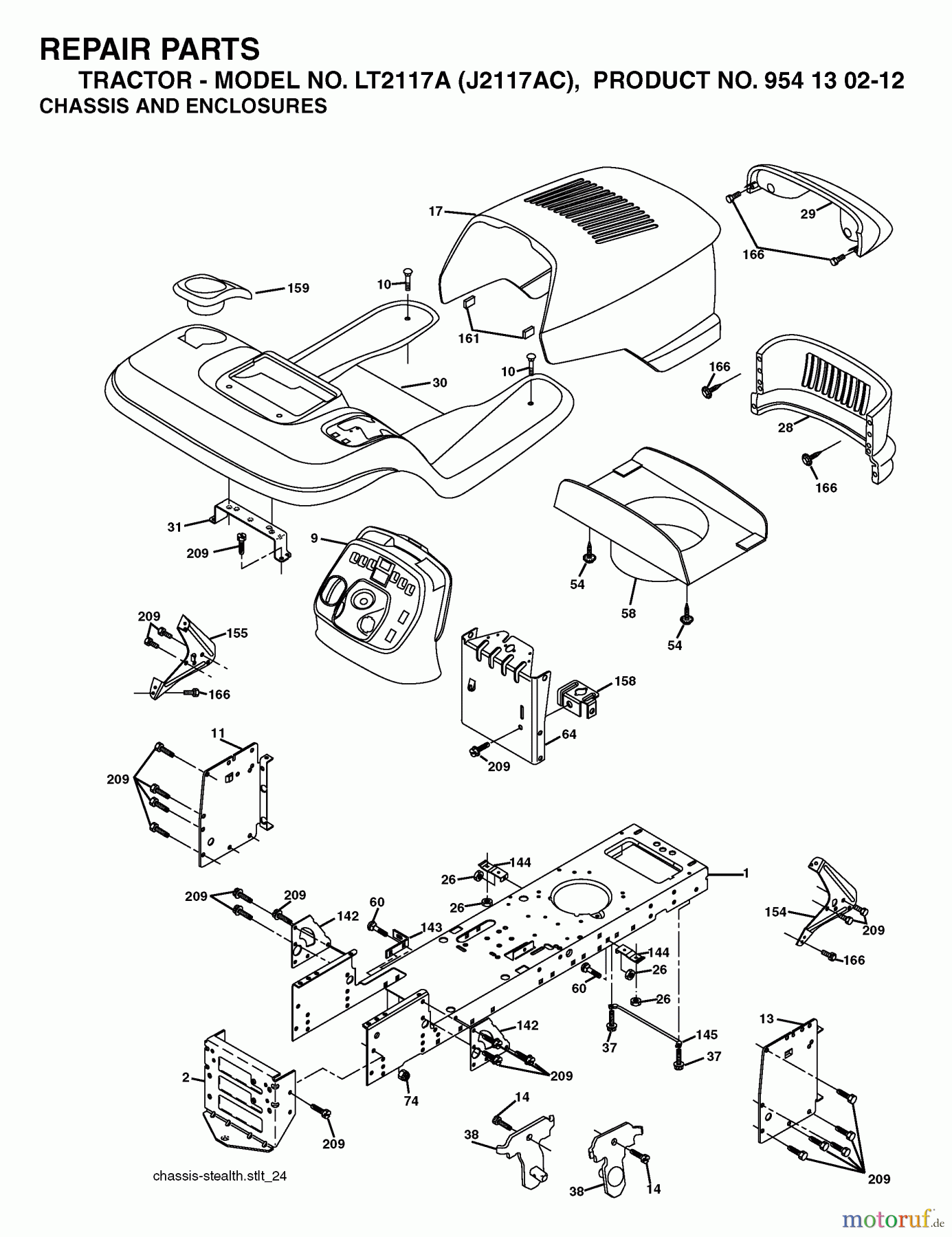 Jonsered Rasen und Garten Traktoren LT2117 A (J2117AC, 954130212) - Jonsered Lawn & Garden Tractor (2004-06) CHASSIS ENCLOSURES