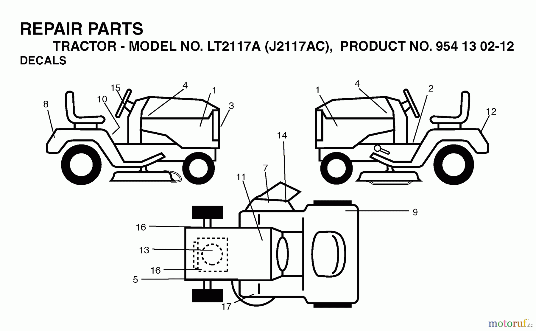 Jonsered Rasen und Garten Traktoren LT2117 A (J2117AC, 954130212) - Jonsered Lawn & Garden Tractor (2004-06) DECALS