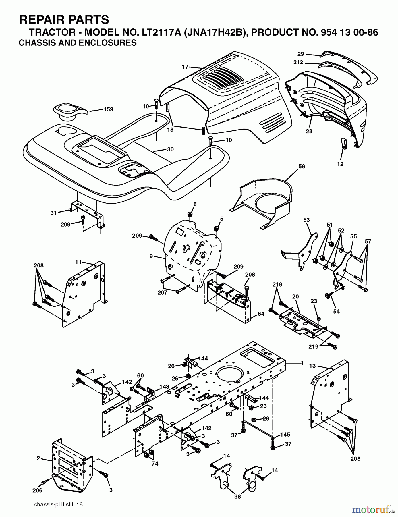 Jonsered Rasen und Garten Traktoren LT2117 A (JNA17H42B, 954130086) - Jonsered Lawn & Garden Tractor (2003-05) CHASSIS ENCLOSURES