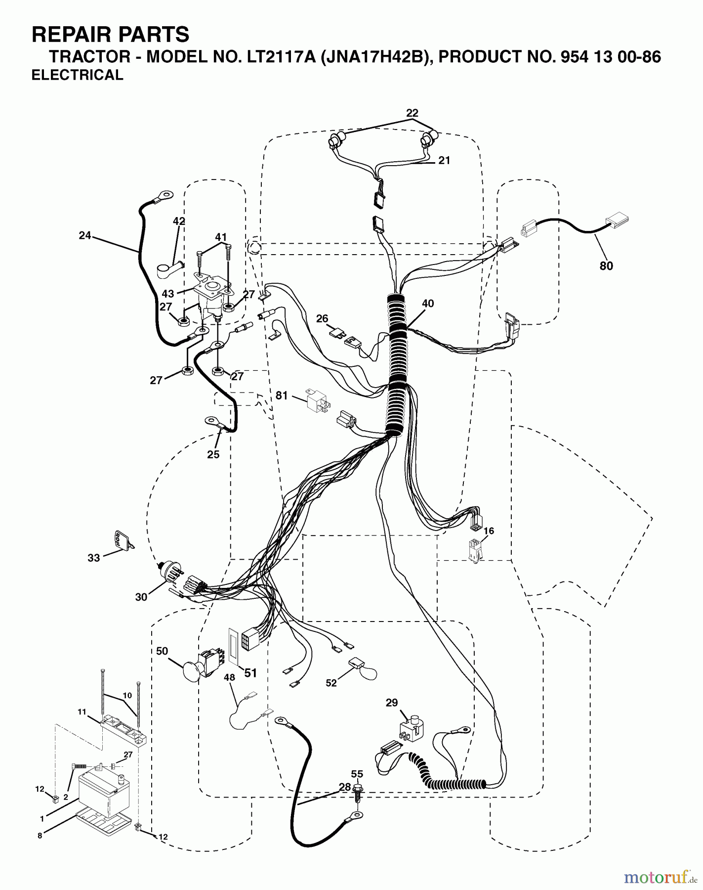  Jonsered Rasen  und Garten Traktoren LT2117 A (JNA17H42B, 954130086) - Jonsered Lawn & Garden Tractor (2003-05) ELECTRICAL