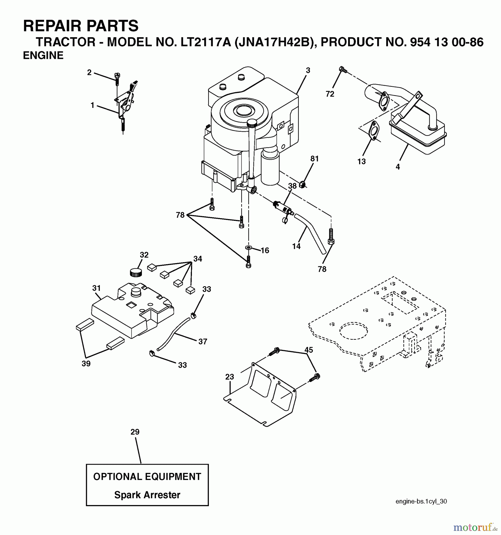 Jonsered Rasen und Garten Traktoren LT2117 A (JNA17H42B, 954130086) - Jonsered Lawn & Garden Tractor (2003-05) ENGINE