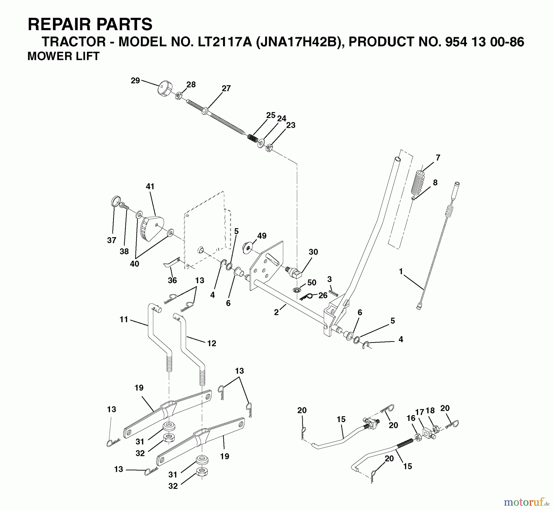 Jonsered Rasen und Garten Traktoren LT2117 A (JNA17H42B, 954130086) - Jonsered Lawn & Garden Tractor (2003-05) MOWER LIFT / DECK LIFT