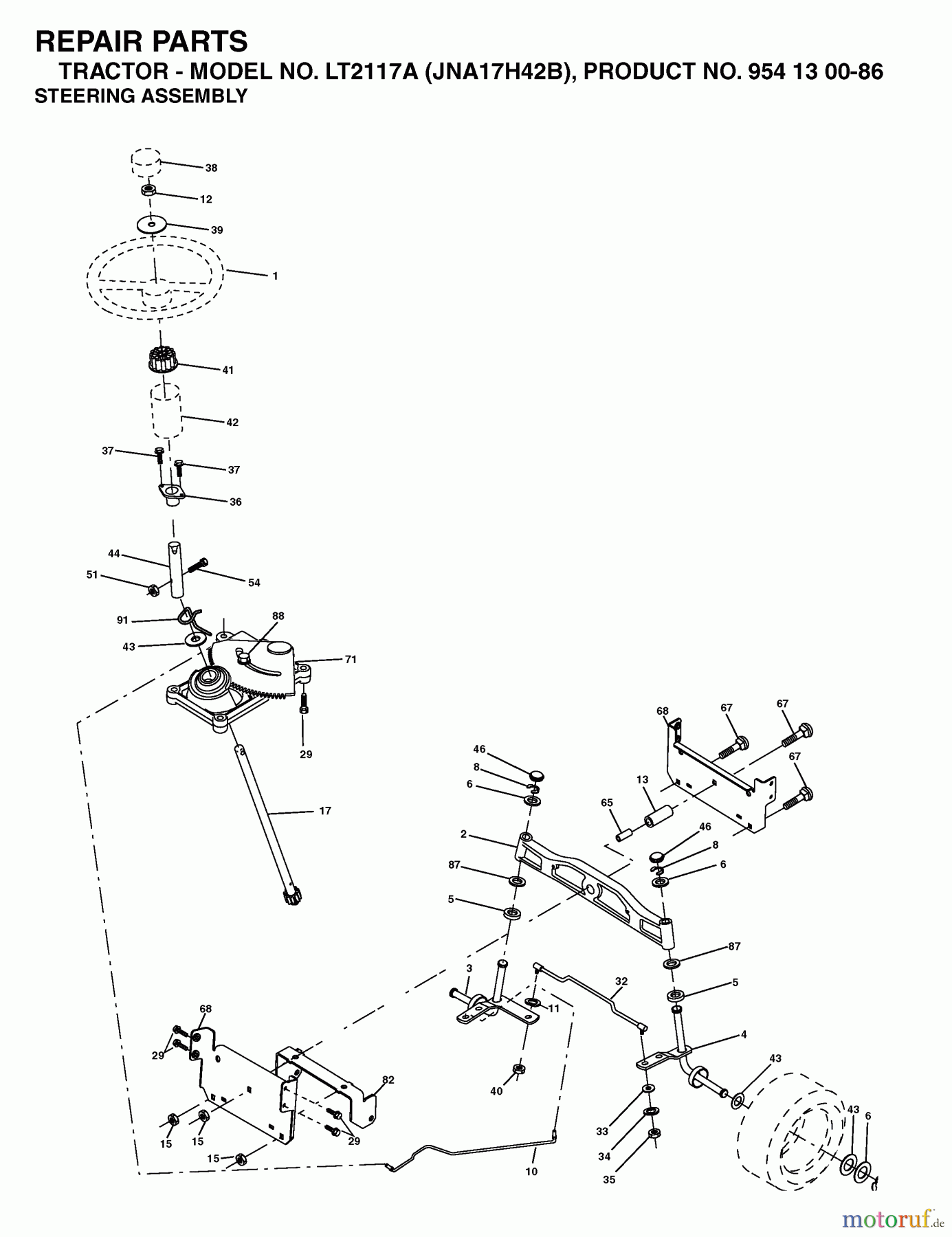 Jonsered Rasen  und Garten Traktoren LT2117 A (JNA17H42B, 954130086) - Jonsered Lawn & Garden Tractor (2003-05) STEERING