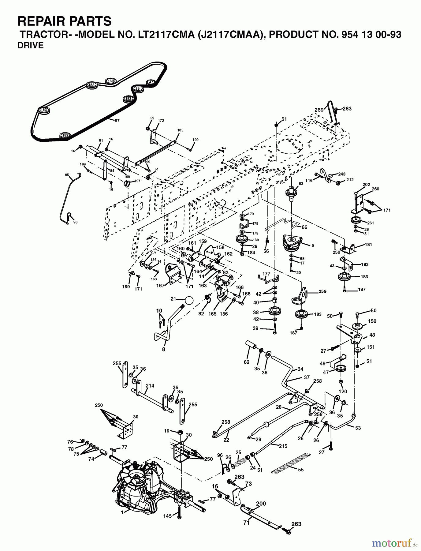 Jonsered Rasen und Garten Traktoren LT2117 CMA (J2117CMAA, 954130093) - Jonsered Lawn & Garden Tractor (2003-01) DRIVE