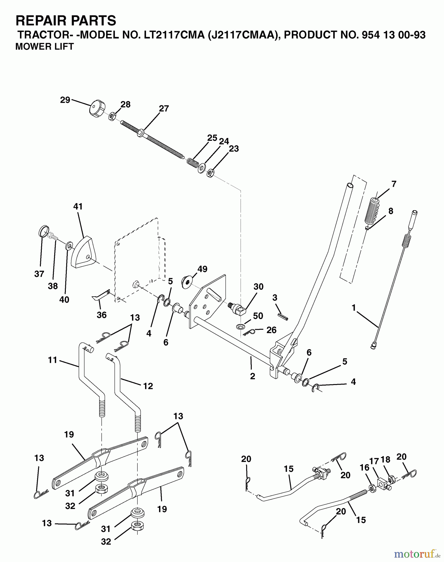  Jonsered Rasen  und Garten Traktoren LT2117 CMA (J2117CMAA, 954130093) - Jonsered Lawn & Garden Tractor (2003-01) MOWER LIFT / DECK LIFT