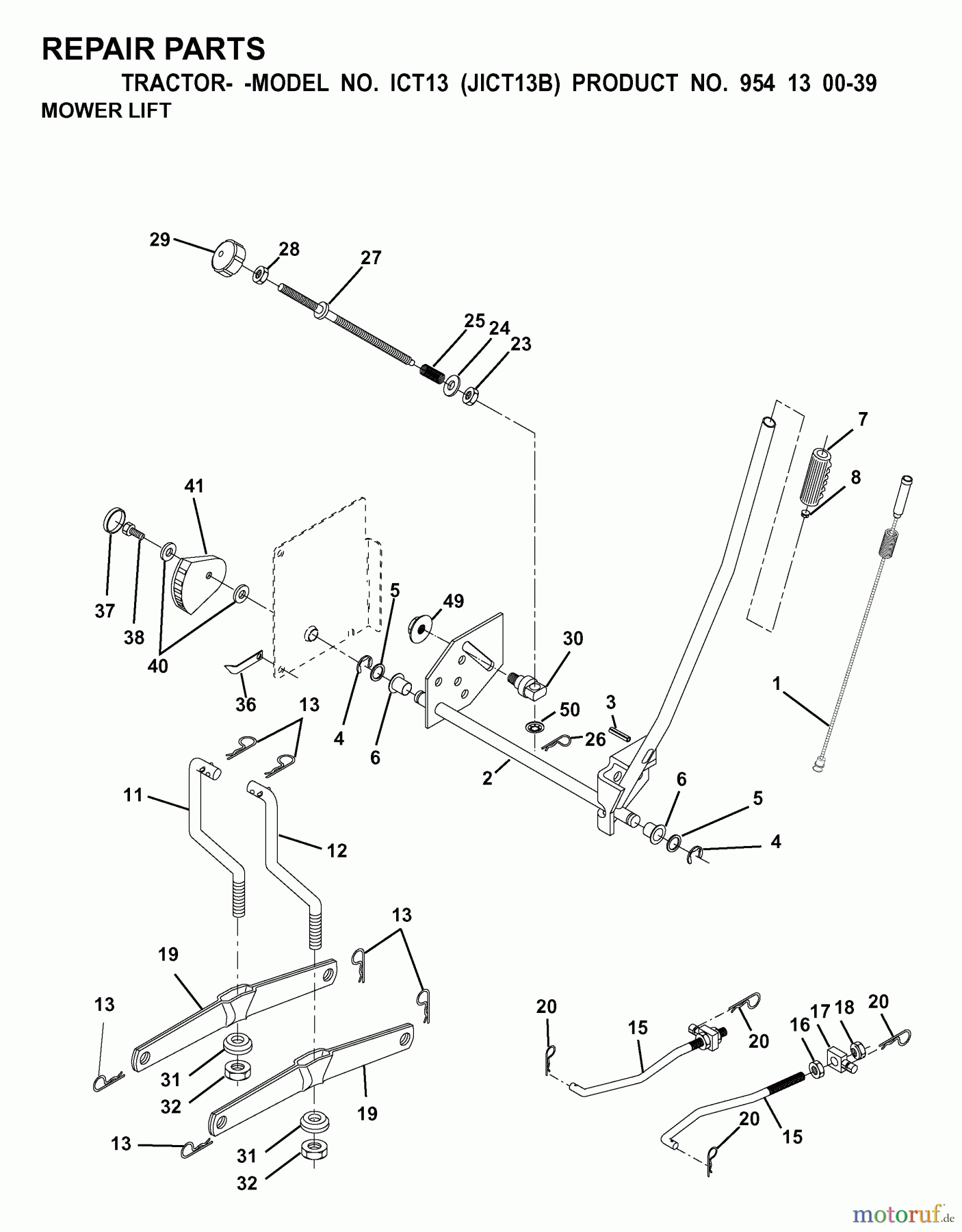  Jonsered Rasen  und Garten Traktoren ICT13 (JICT13B, 954130039) - Jonsered Lawn & Garden Tractor (2000-02) MOWER LIFT / DECK LIFT