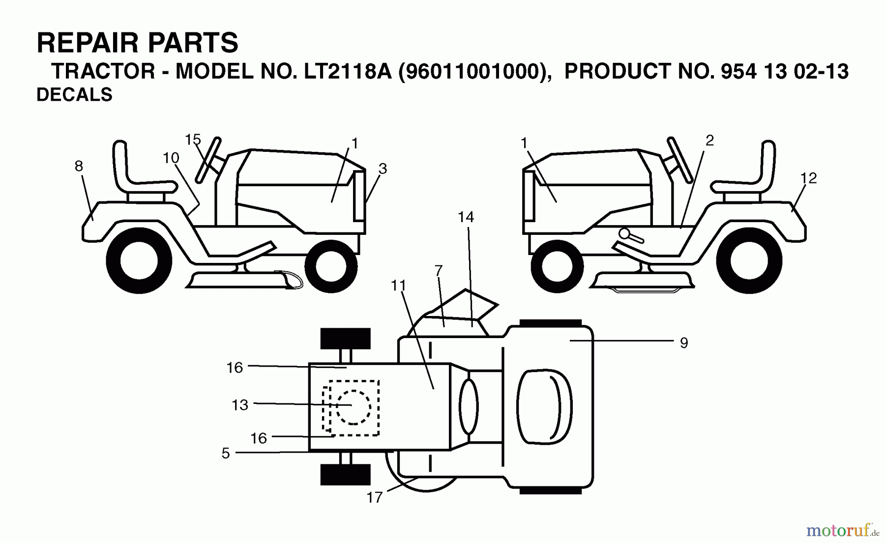 Jonsered Rasen und Garten Traktoren LT2118 A (96011001000) - Jonsered Lawn & Garden Tractor (2005-01) DECALS