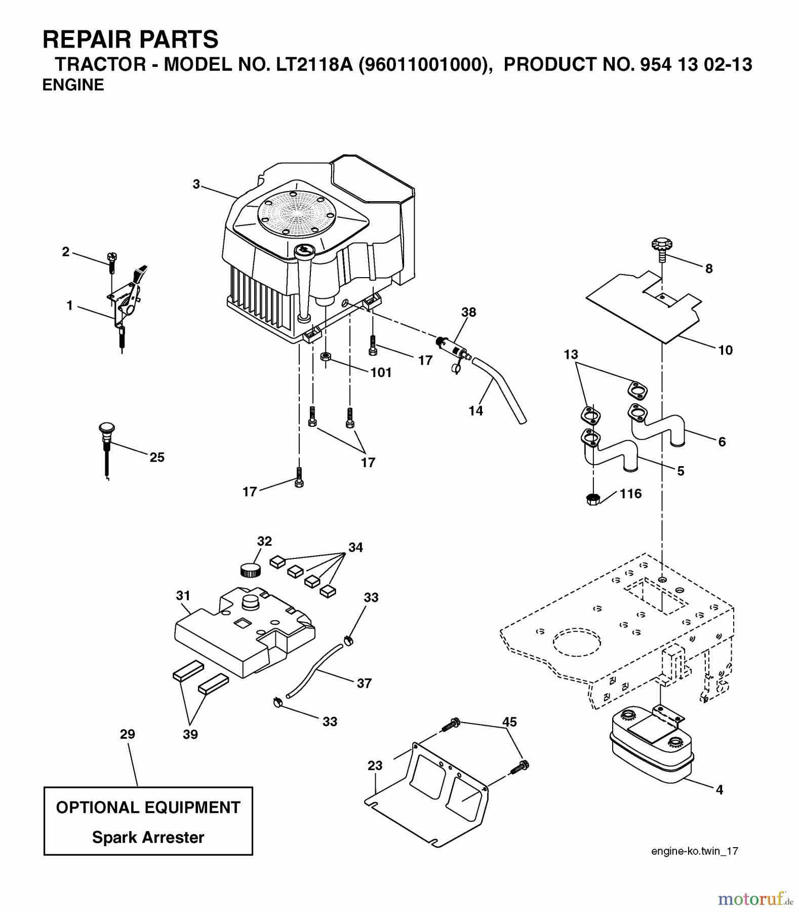 Jonsered Rasen und Garten Traktoren LT2118 A (96011001000) - Jonsered Lawn & Garden Tractor (2005-01) ENGINE