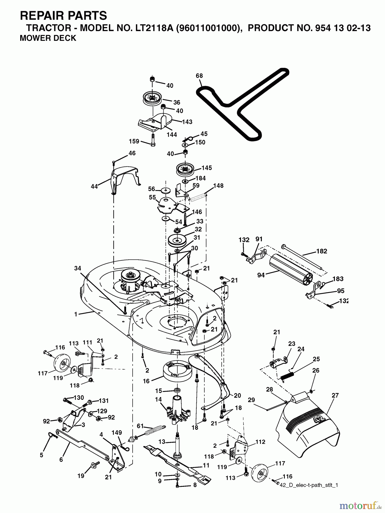 Jonsered Rasen und Garten Traktoren LT2118 A (96011001000) - Jonsered Lawn & Garden Tractor (2005-01) MOWER DECK / CUTTING DECK