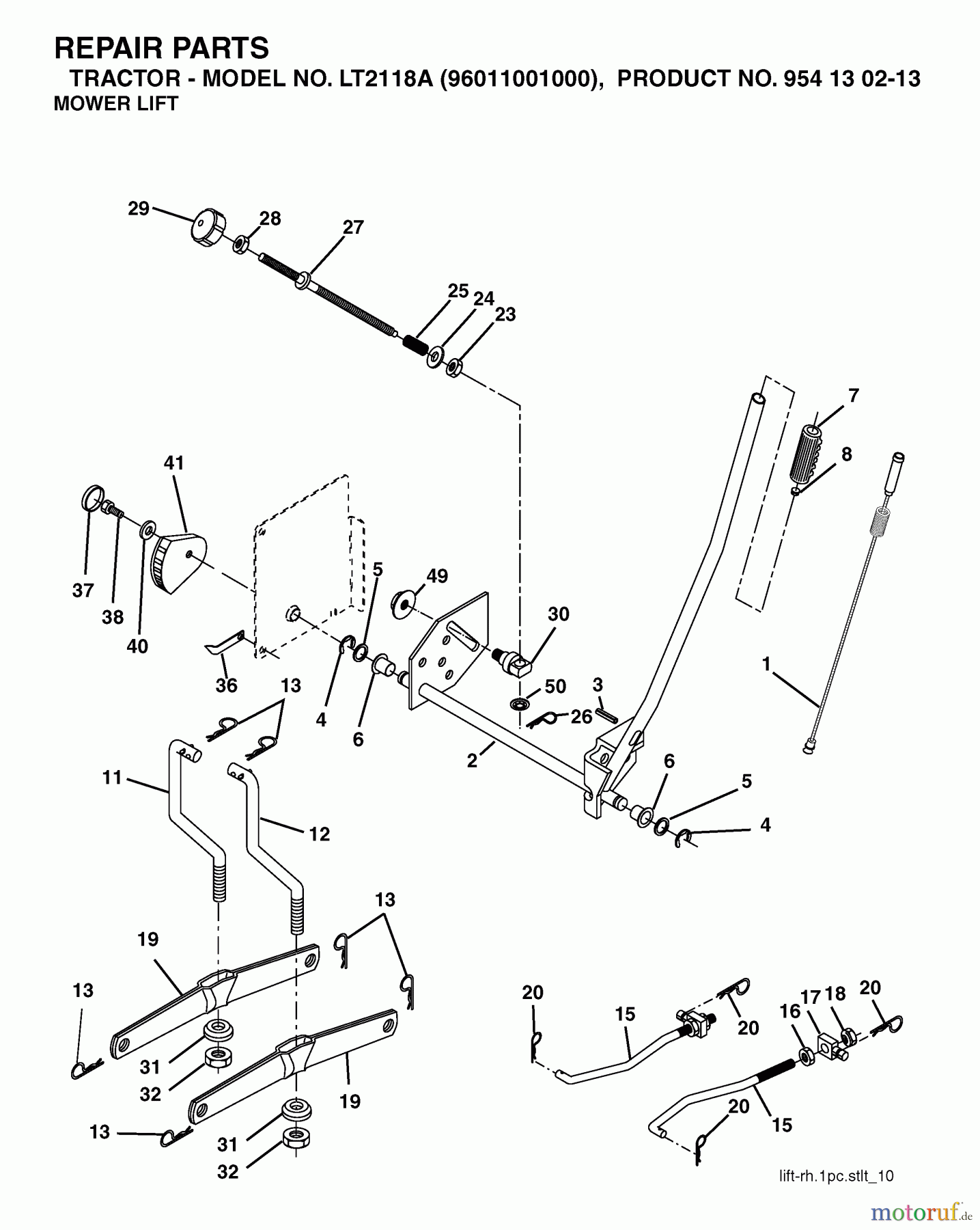 Jonsered Rasen und Garten Traktoren LT2118 A (96011001000) - Jonsered Lawn & Garden Tractor (2005-01) MOWER LIFT / DECK LIFT