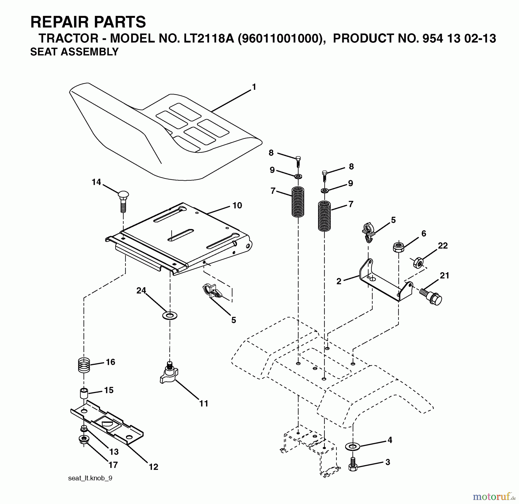 Jonsered Rasen und Garten Traktoren LT2118 A (96011001000) - Jonsered Lawn & Garden Tractor (2005-01) SEAT