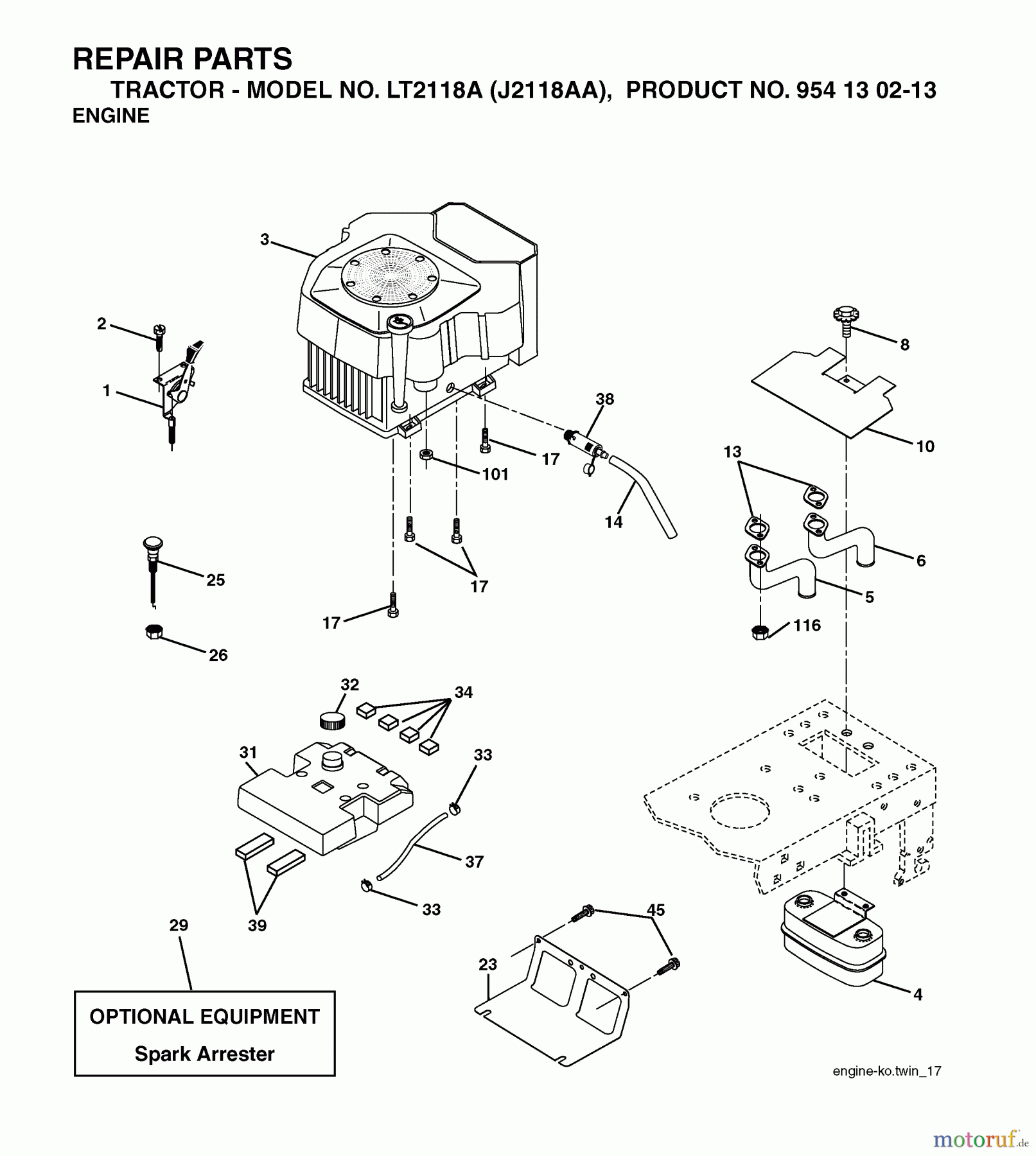 Jonsered Rasen und Garten Traktoren LT2118 A (J2118AA, 954130213) - Jonsered Lawn & Garden Tractor (2004-01) ENGINE