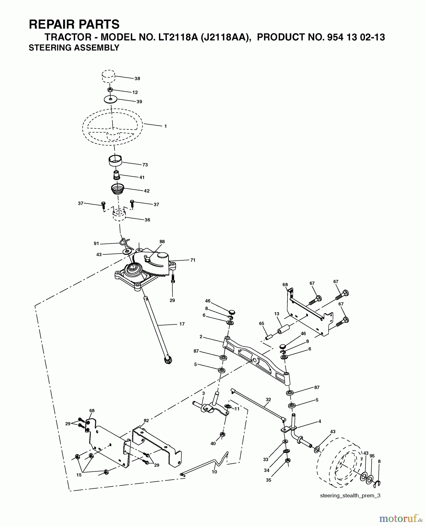 Jonsered Rasen und Garten Traktoren LT2118 A (J2118AA, 954130213) - Jonsered Lawn & Garden Tractor (2004-01) STEERING