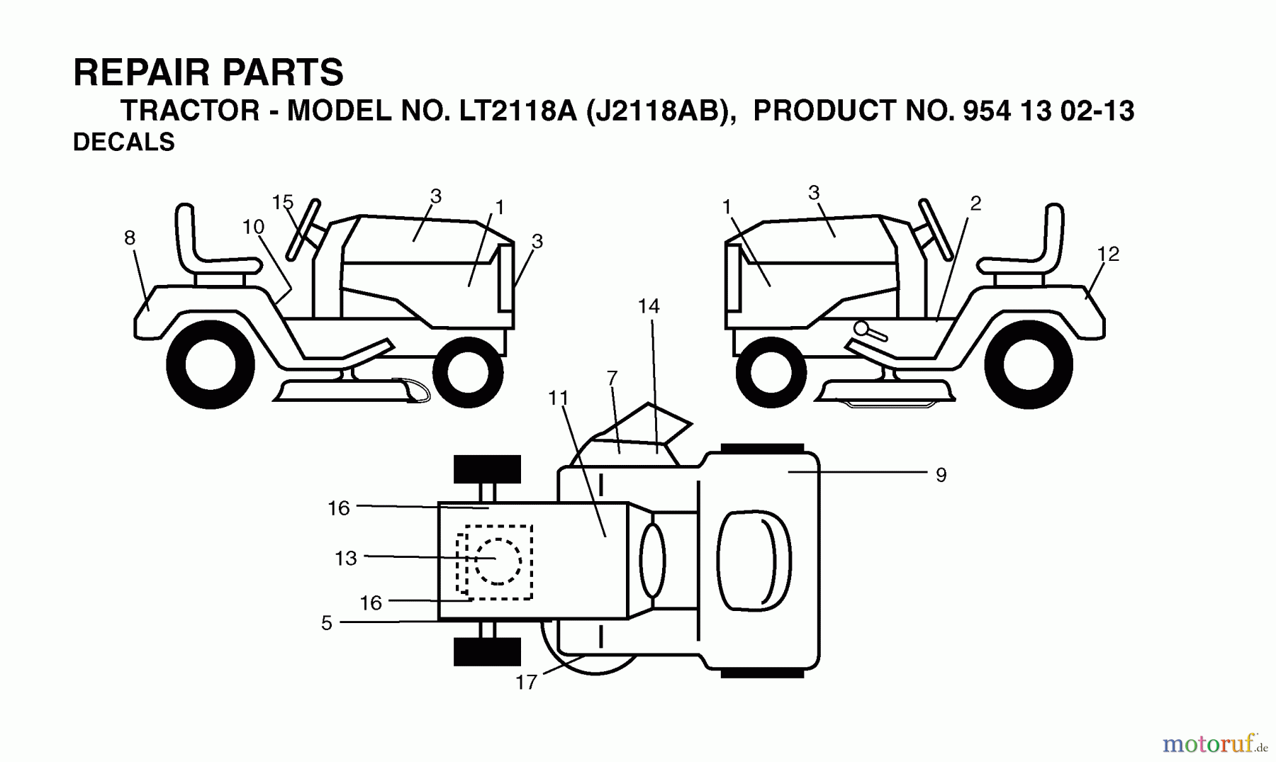 Jonsered Rasen und Garten Traktoren LT2118 A (J2118AB, 954130213) - Jonsered Lawn & Garden Tractor (2004-06) DECALS