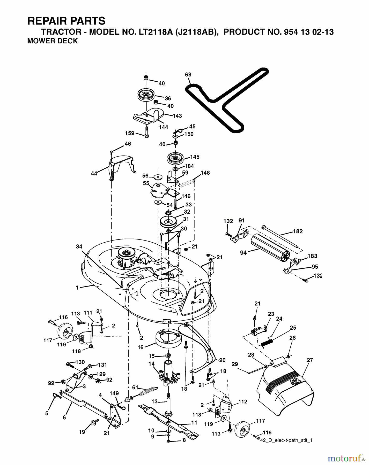 Jonsered Rasen und Garten Traktoren LT2118 A (J2118AB, 954130213) - Jonsered Lawn & Garden Tractor (2004-06) MOWER DECK / CUTTING DECK
