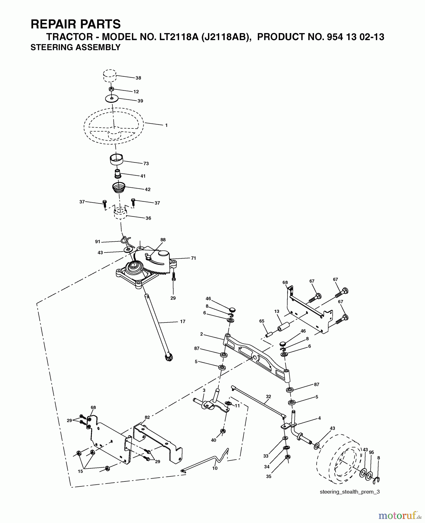 Jonsered Rasen und Garten Traktoren LT2118 A (J2118AB, 954130213) - Jonsered Lawn & Garden Tractor (2004-06) STEERING