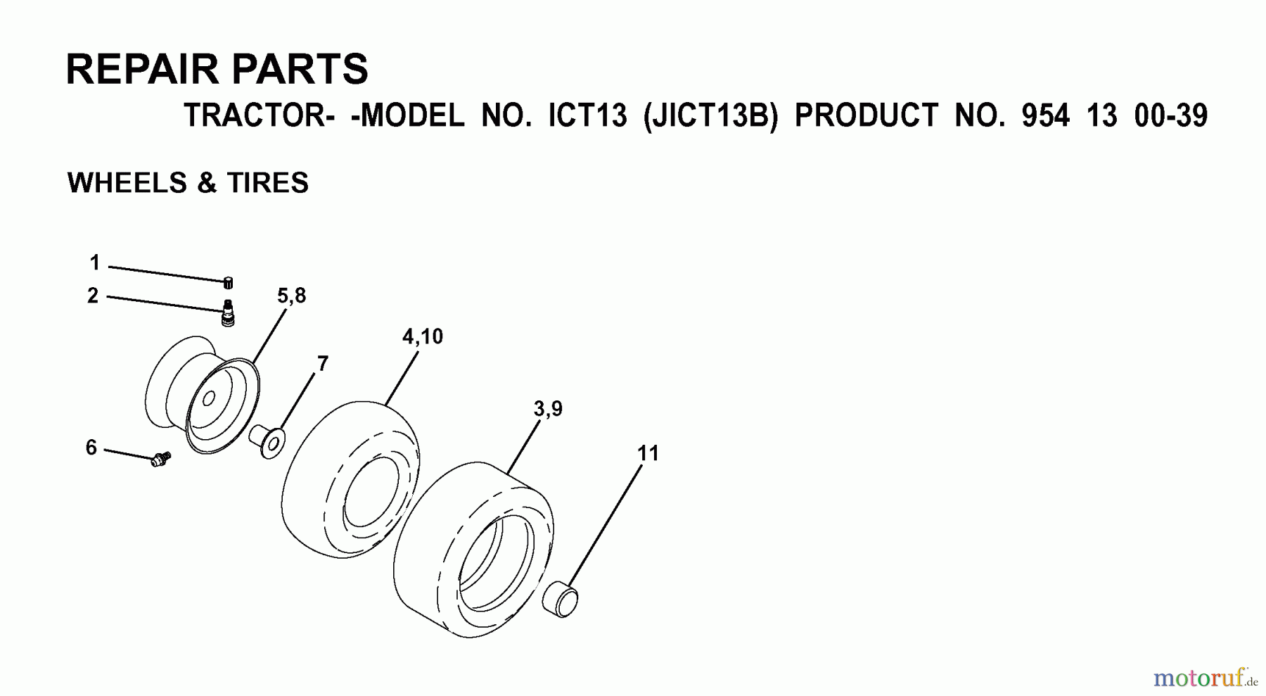  Jonsered Rasen  und Garten Traktoren ICT13 (JICT13B, 954130039) - Jonsered Lawn & Garden Tractor (2000-02) WHEELS TIRES
