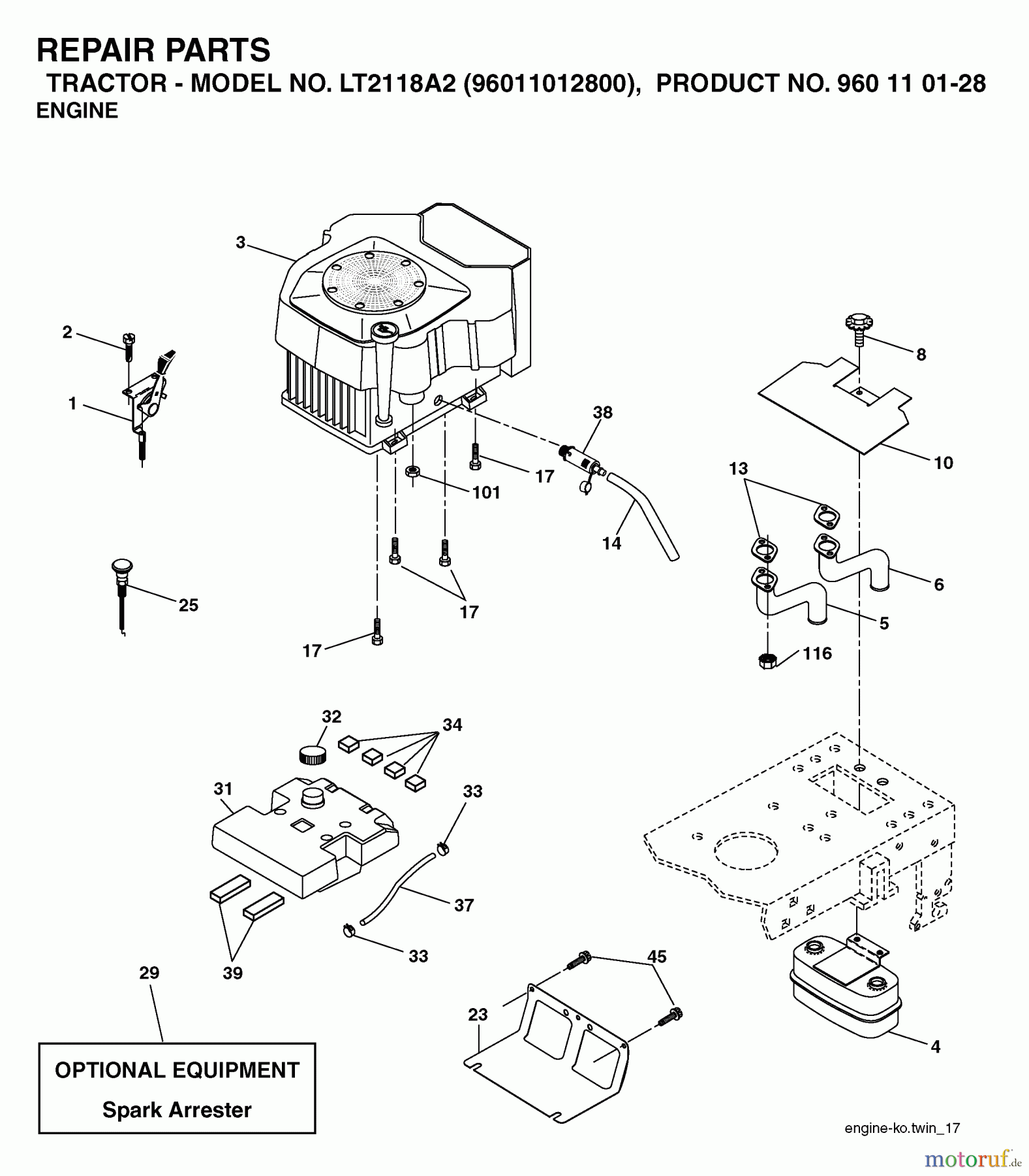  Jonsered Rasen  und Garten Traktoren LT2118 A2 (96011012800) - Jonsered Lawn & Garden Tractor (2006-02) ENGINE CUTTING EQUIPMENT