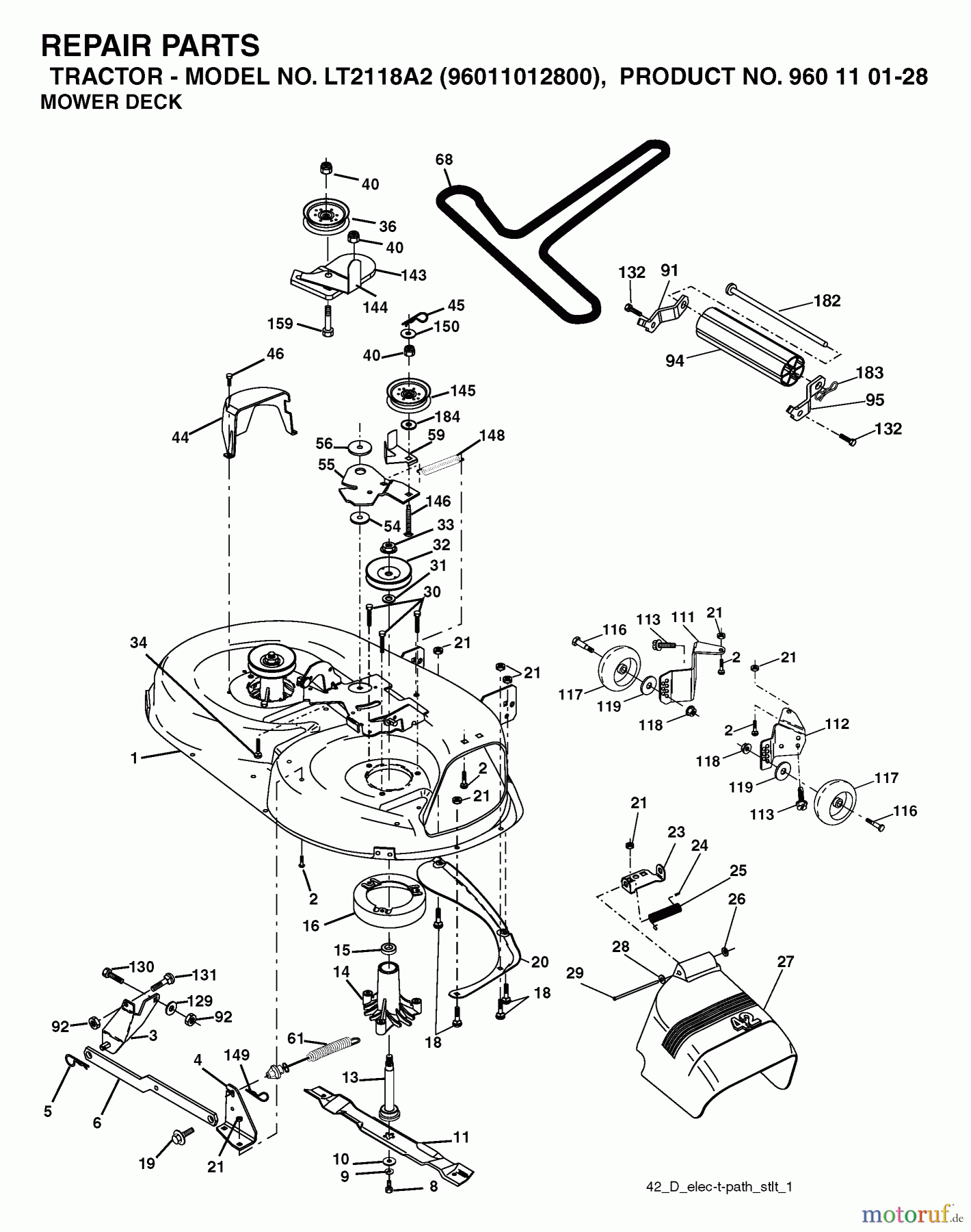 Jonsered Rasen und Garten Traktoren LT2118 A2 (96011012800) - Jonsered Lawn & Garden Tractor (2006-02) MOWER DECK / CUTTING DECK