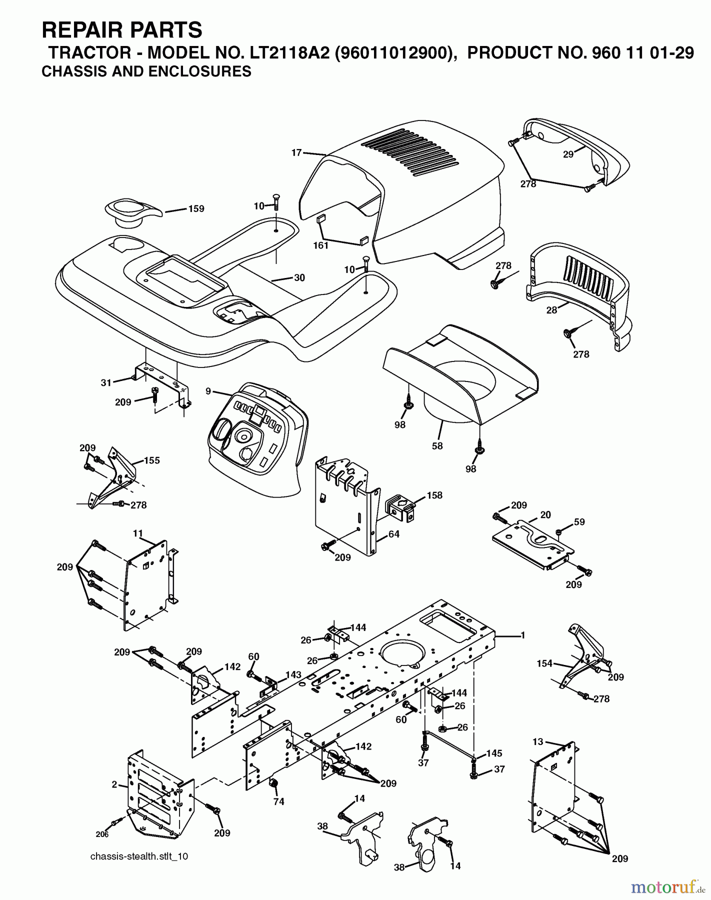 Jonsered Rasen und Garten Traktoren LT2118 A2 (96011012900) - Jonsered Lawn & Garden Tractor (2006-01) CHASSIS ENCLOSURES