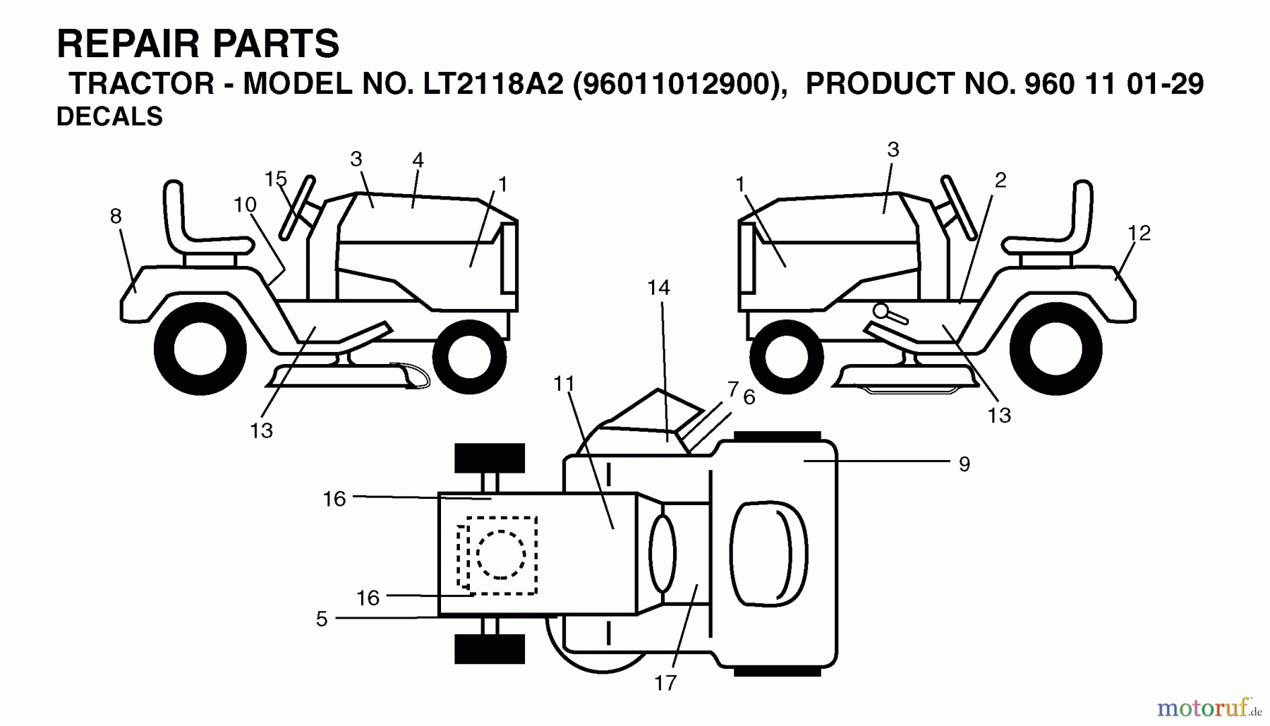 Jonsered Rasen und Garten Traktoren LT2118 A2 (96011012900) - Jonsered Lawn & Garden Tractor (2006-01) DECALS