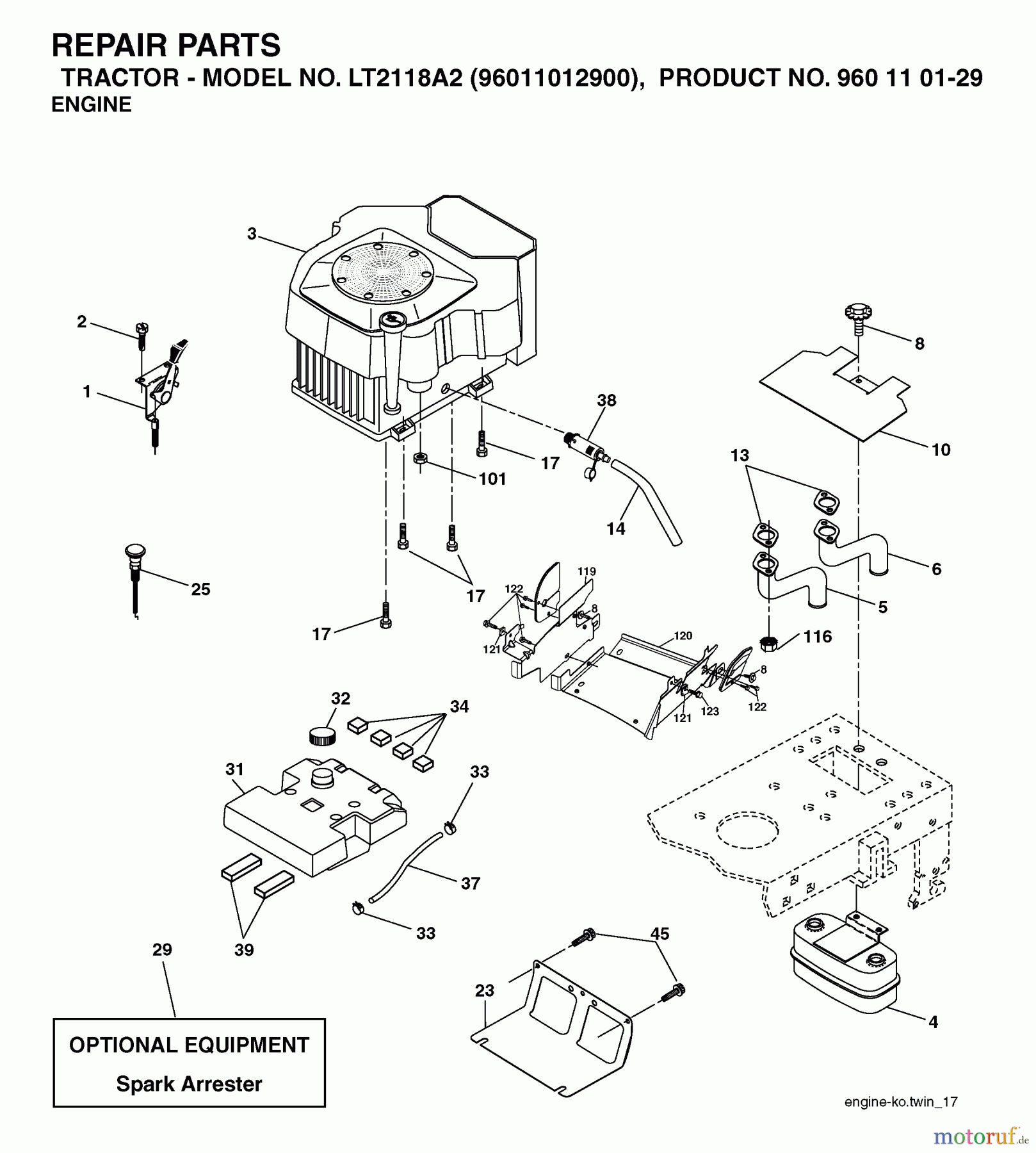 Jonsered Rasen und Garten Traktoren LT2118 A2 (96011012900) - Jonsered Lawn & Garden Tractor (2006-01) ENGINE