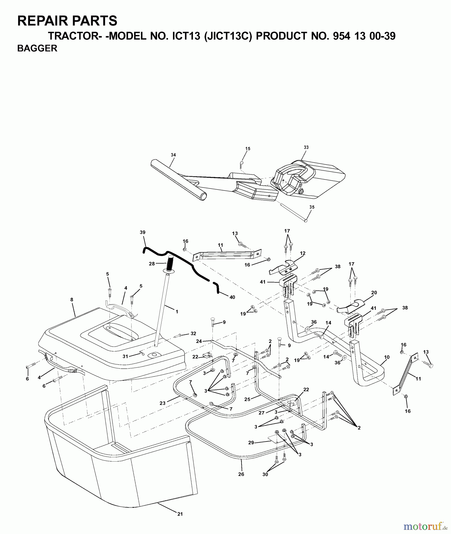 Jonsered Rasen und Garten Traktoren ICT13 (JICT13C, 954130039) - Jonsered Lawn & Garden Tractor (2000-04) BAGGER