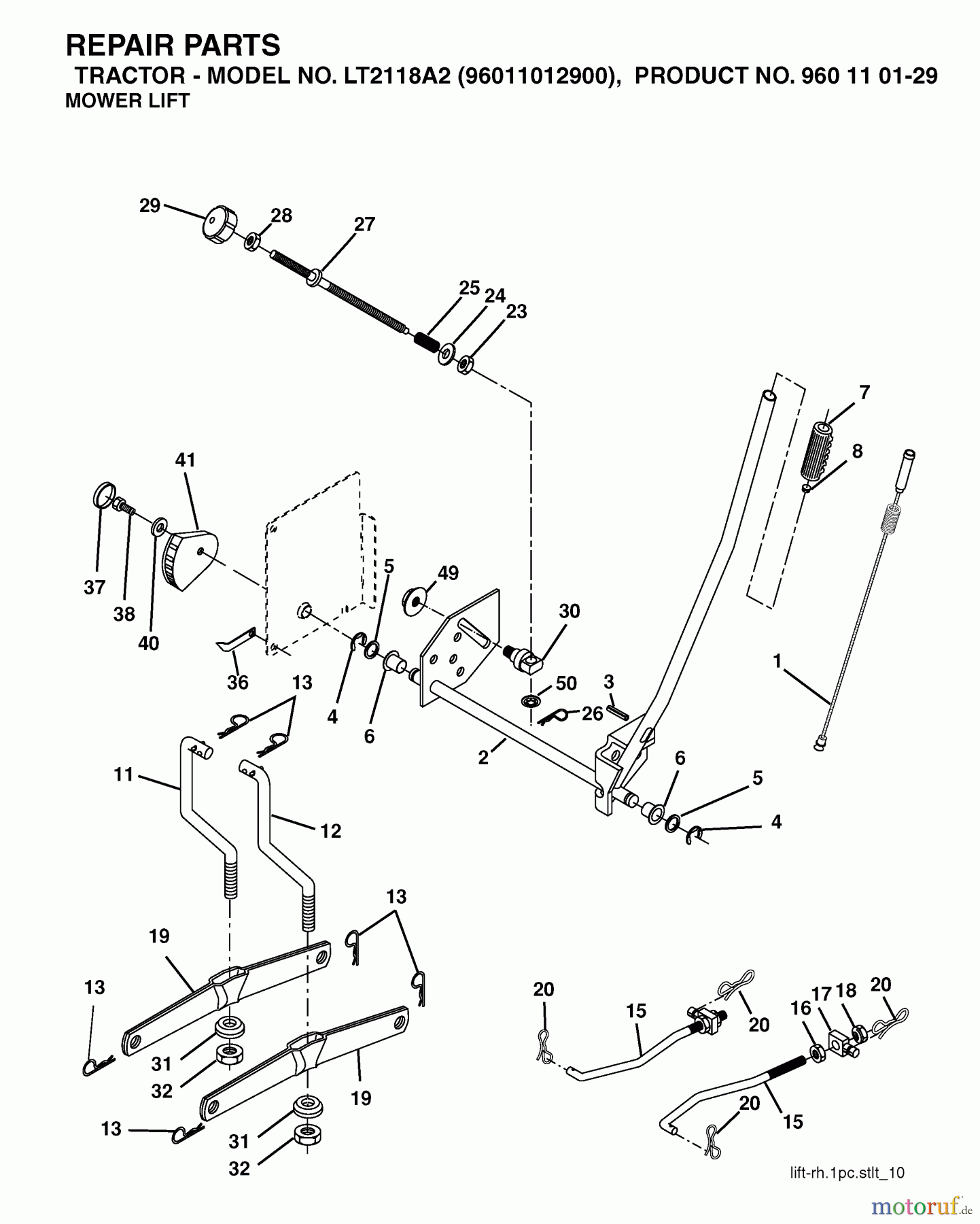 Jonsered Rasen und Garten Traktoren LT2118 A2 (96011012900) - Jonsered Lawn & Garden Tractor (2006-01) MOWER LIFT / DECK LIFT