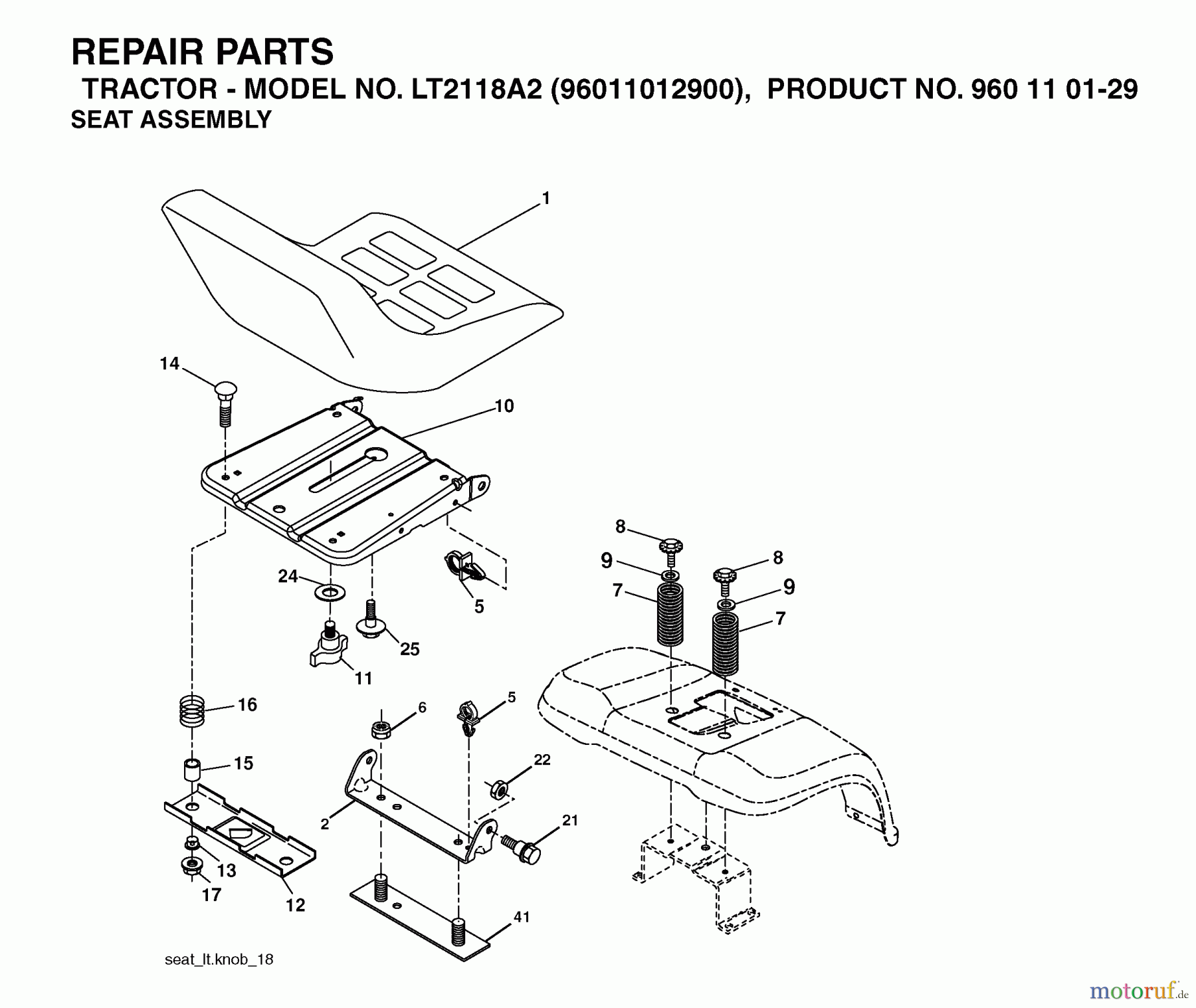 Jonsered Rasen und Garten Traktoren LT2118 A2 (96011012900) - Jonsered Lawn & Garden Tractor (2006-01) SEAT