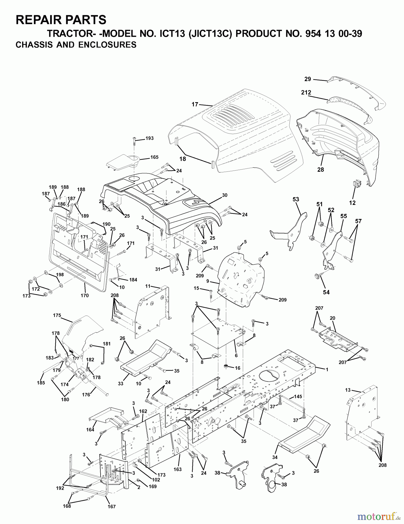 Jonsered Rasen und Garten Traktoren ICT13 (JICT13C, 954130039) - Jonsered Lawn & Garden Tractor (2000-04) CHASSIS ENCLOSURES